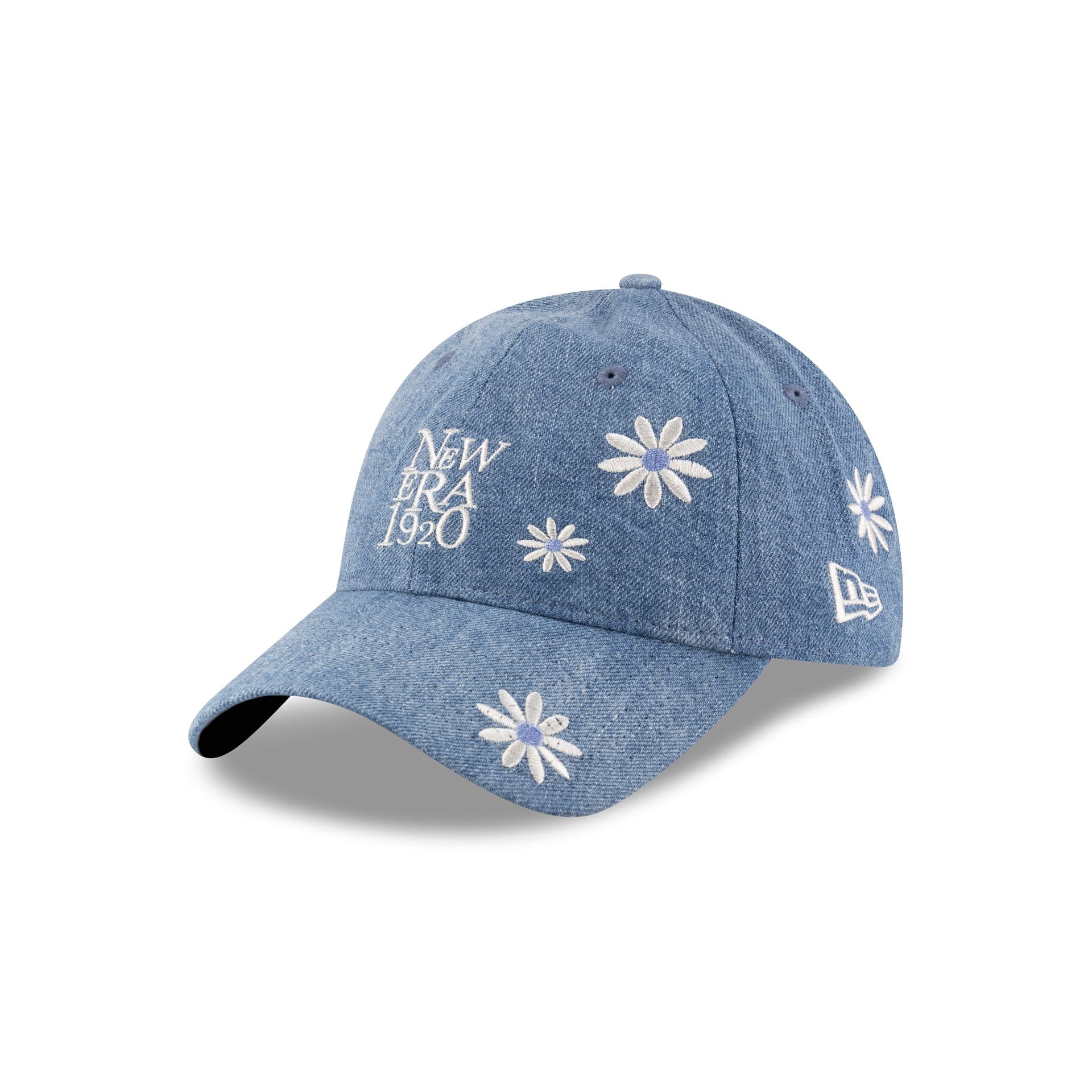 New Era Cap Flower Embroidery Light Denim 9Twenty Adjustable Hat