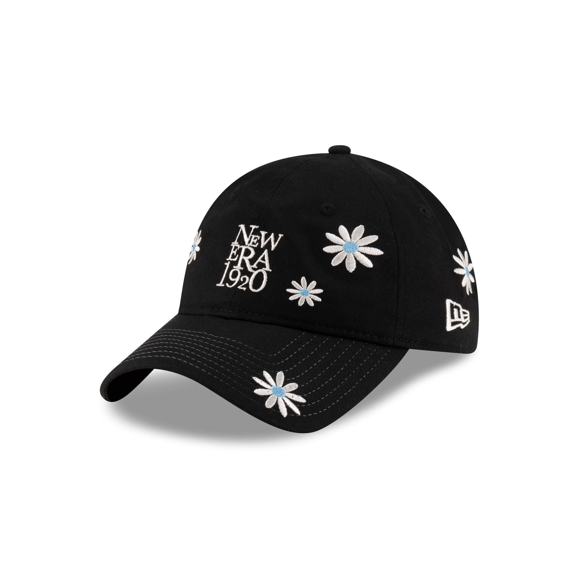 New Era Cap Flower Embroidery Black Denim 9Twenty Adjustable Hat