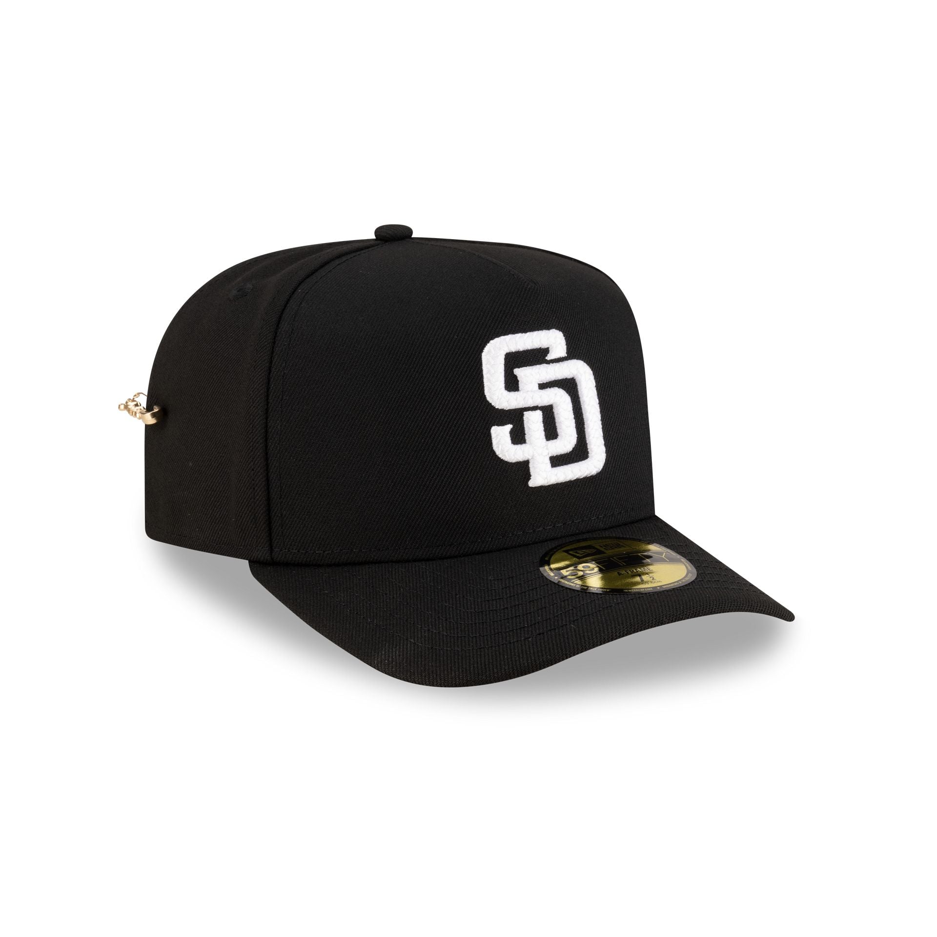 San Diego Padres Black Script Safety Pin 59Fifty A-Frame Fitted Hat
