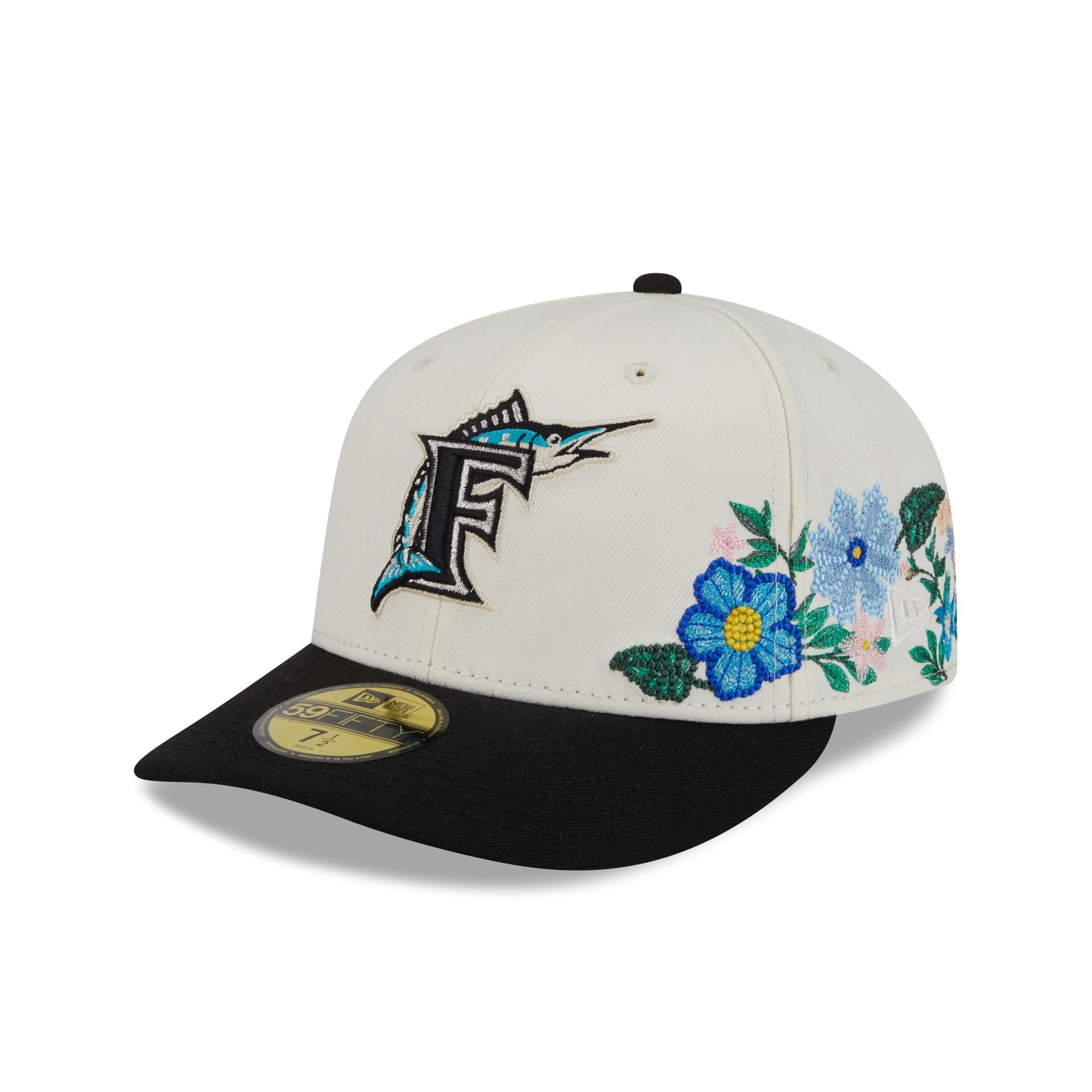 Miami Marlins Cooperstown Tonal Florals White 59Fifty Fitted Hat