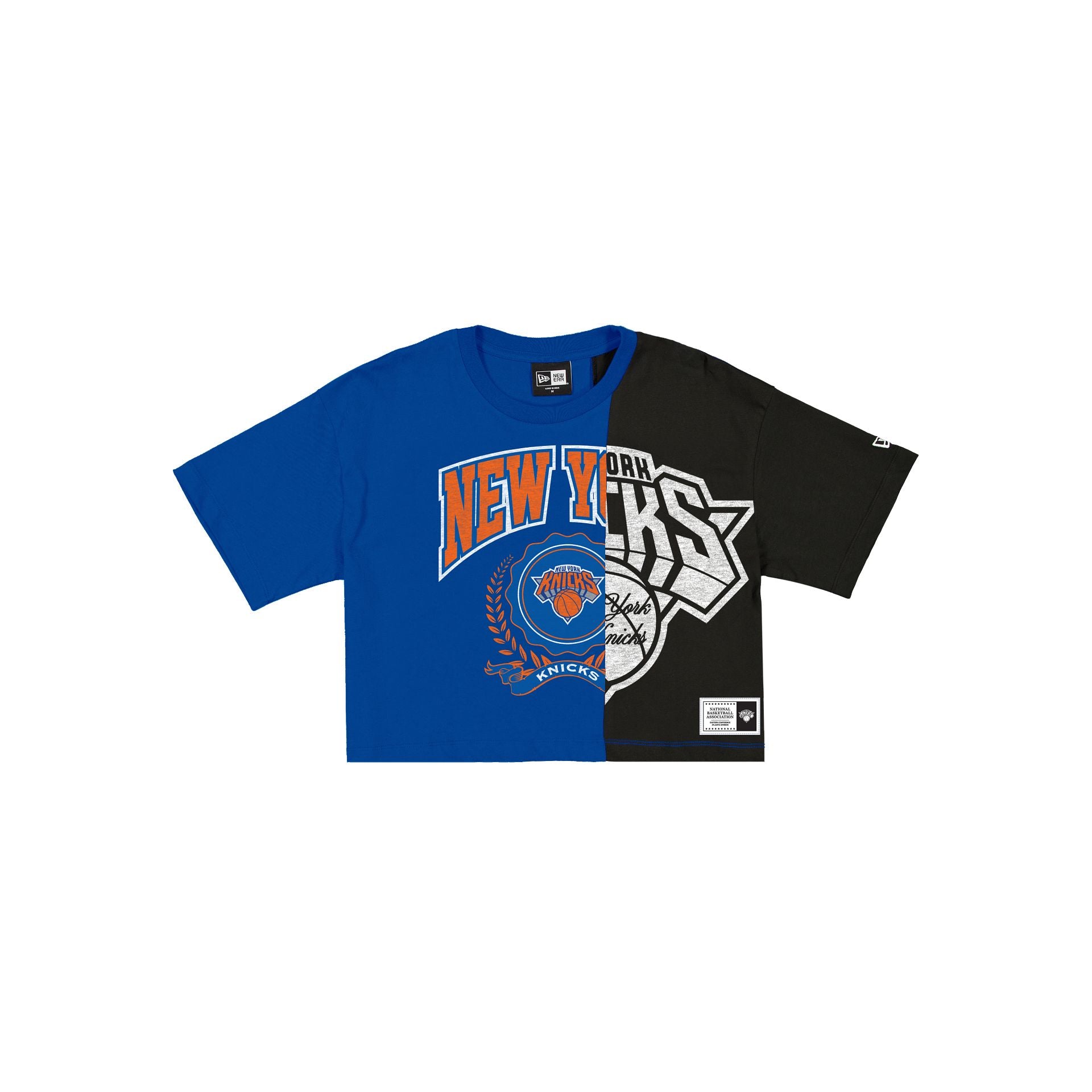 New York Knicks Team Split Women's Cropped Short-Sleeve T-Shirt