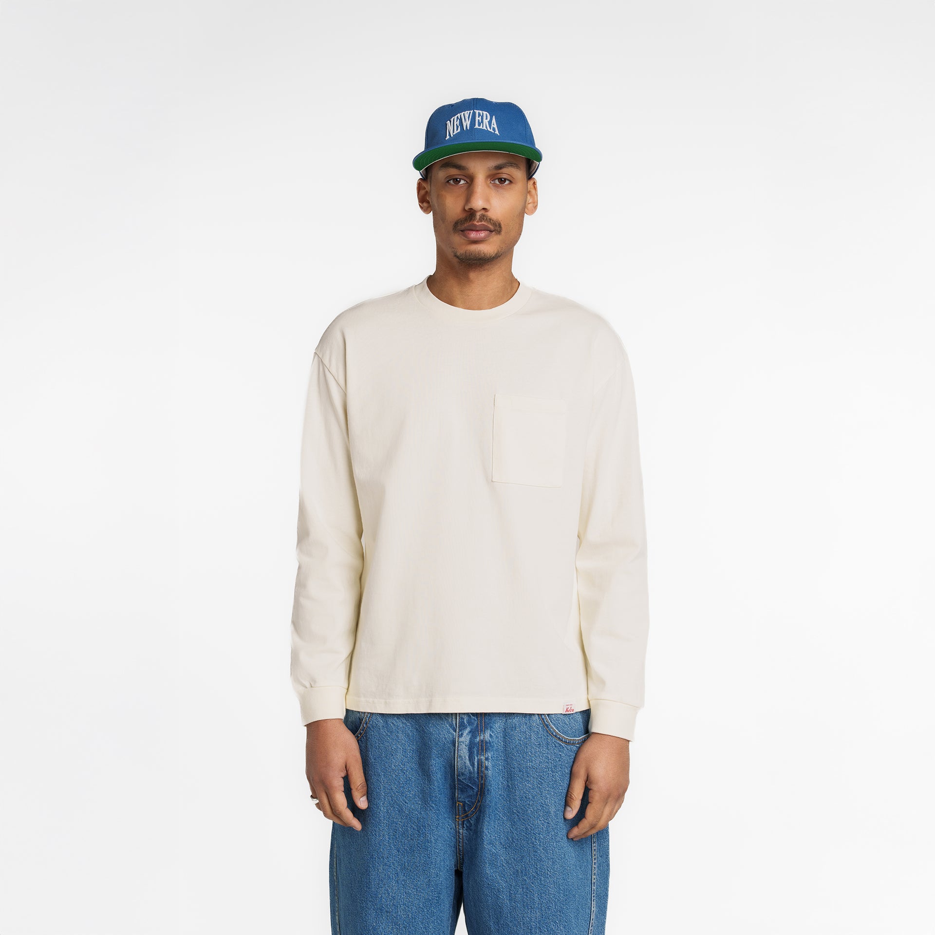 New Era Branded Alden Heavyweight Chrome White Long Sleeve Pocket T-Shirt