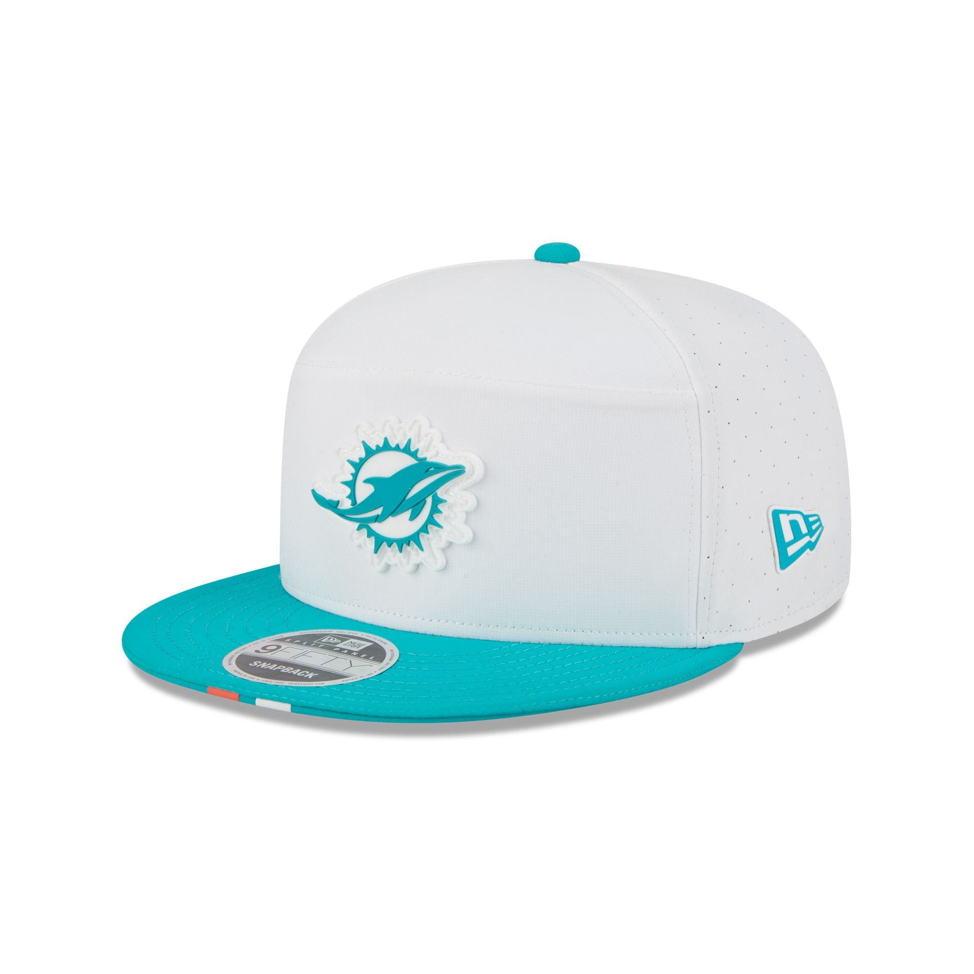 Miami Dolphins 2025 Training Split Panel 9Fifty Snapback Hat