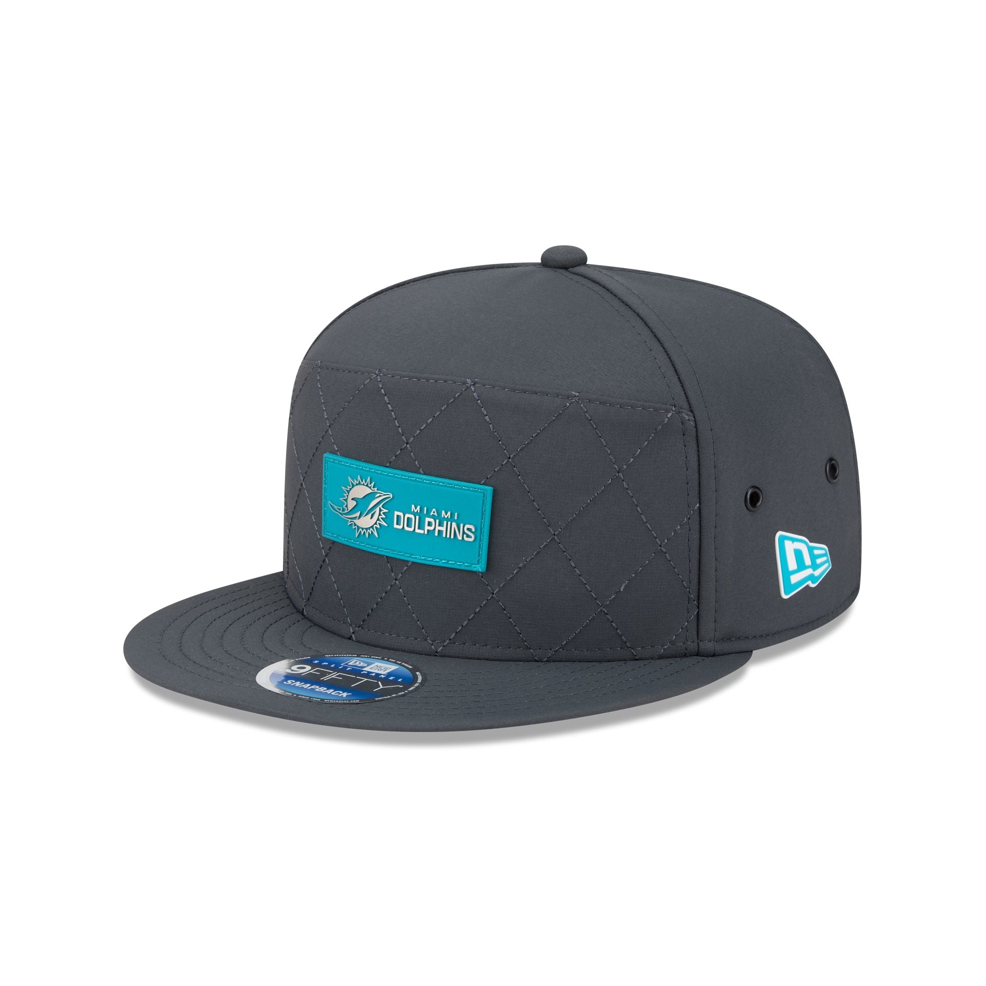 Miami Dolphins 2025 Sideline Cold Weather Steel Clouds Split Panel 9Fifty Snapback Hat