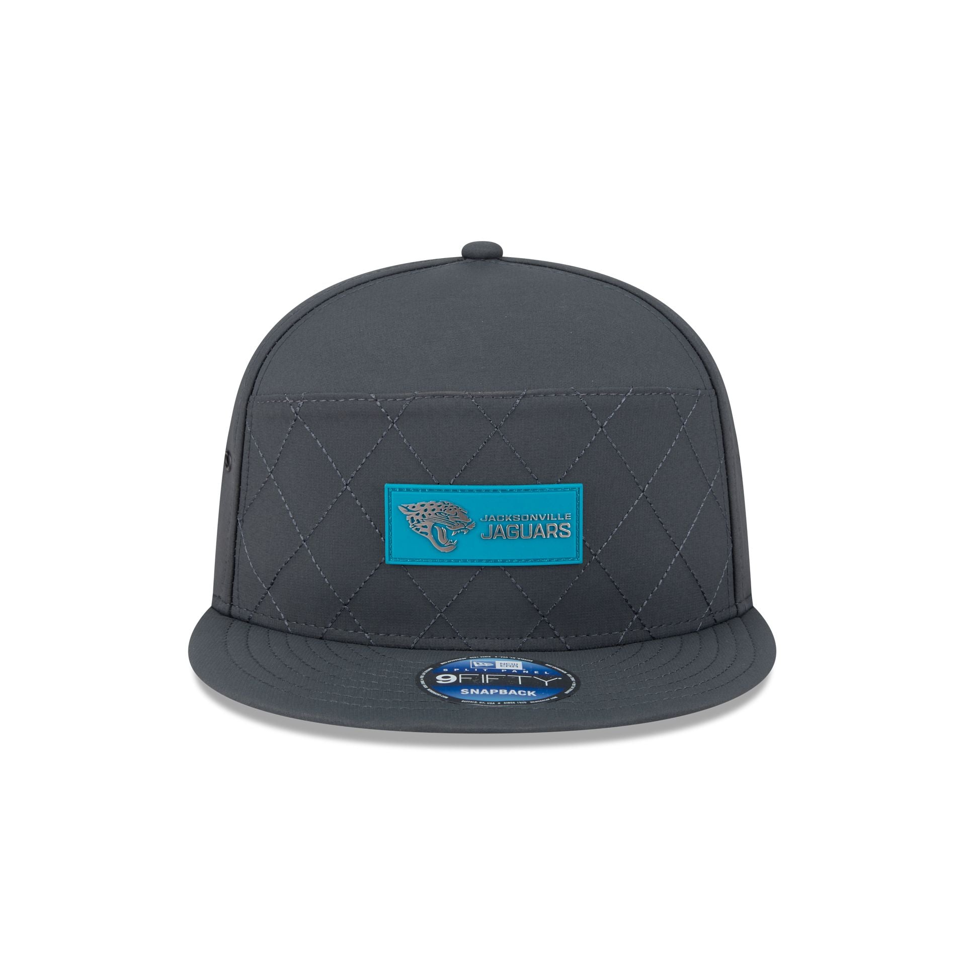Alternative view of Jacksonville Jaguars 2025 Sideline Cold Weather Steel Clouds Split Panel 9Fifty Snapback Hat