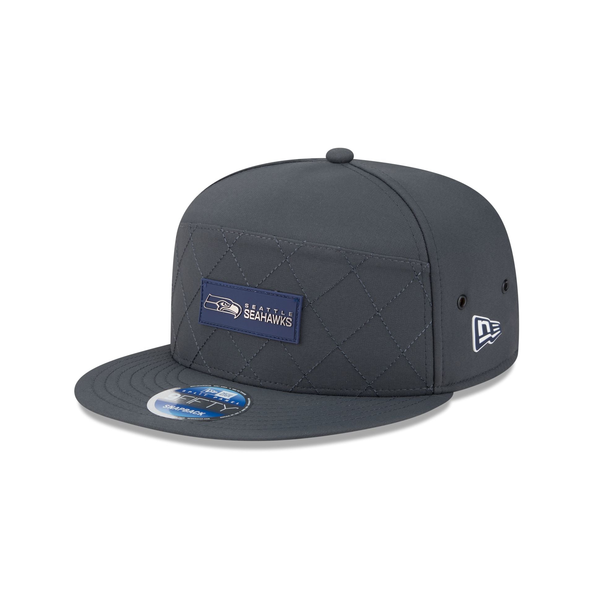 Seattle Seahawks 2025 Sideline Cold Weather Steel Clouds Split Panel 9Fifty Snapback Hat