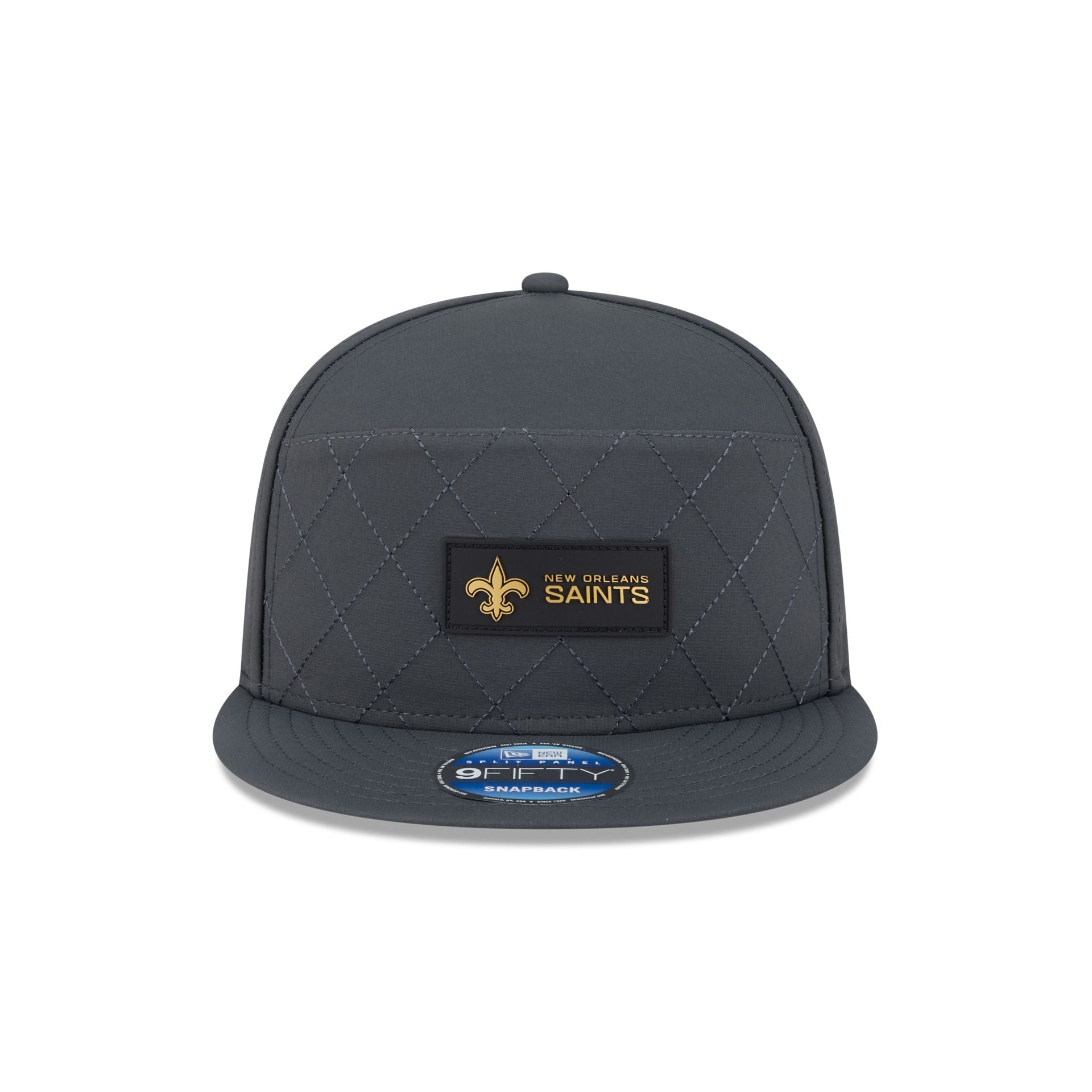 Alternative view of New Orleans Saints 2025 Sideline Cold Weather Steel Clouds Split Panel 9Fifty Snapback Hat