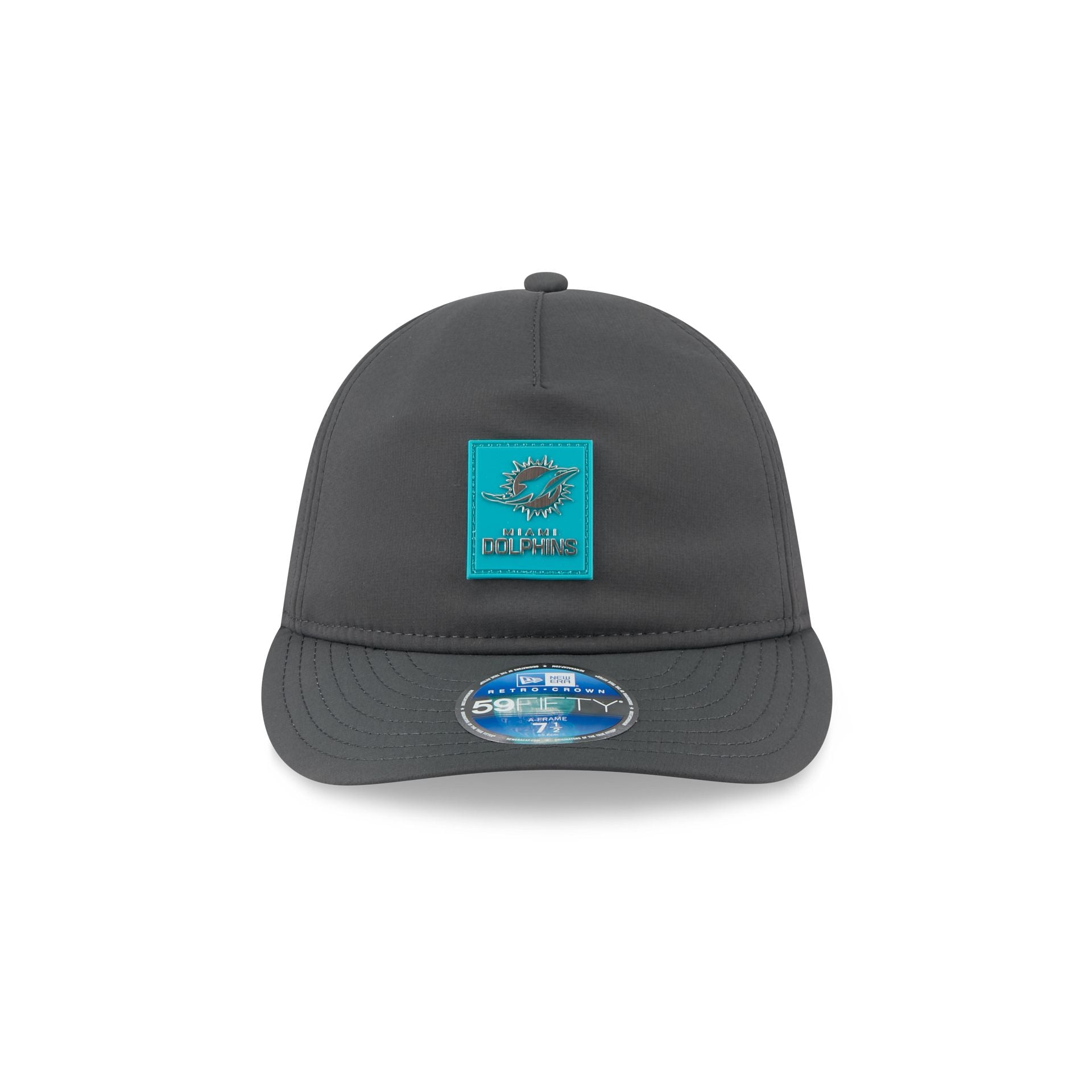 Alternative view of Miami Dolphins 2025 Sideline Cold Weather Steel Clouds Retro Crown 59Fifty A-Frame Fitted Hat