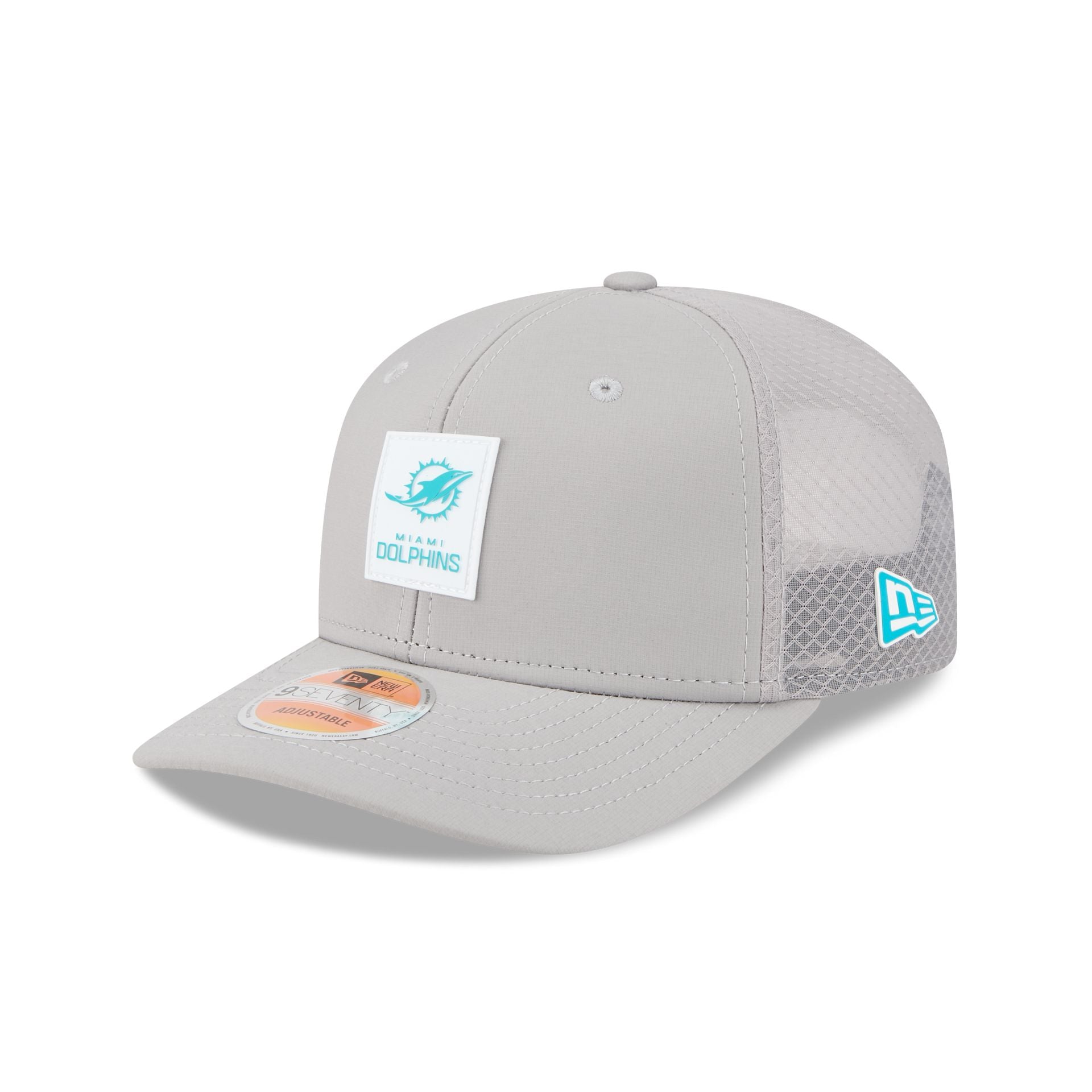 Miami Dolphins 2025 Sideline Hot Weather Gray 9Seventy Trucker Hat