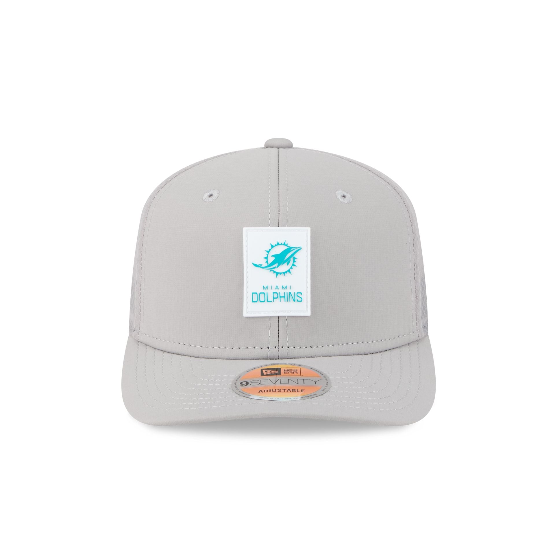 Alternative view of Miami Dolphins 2025 Sideline Hot Weather Gray 9Seventy Trucker Hat