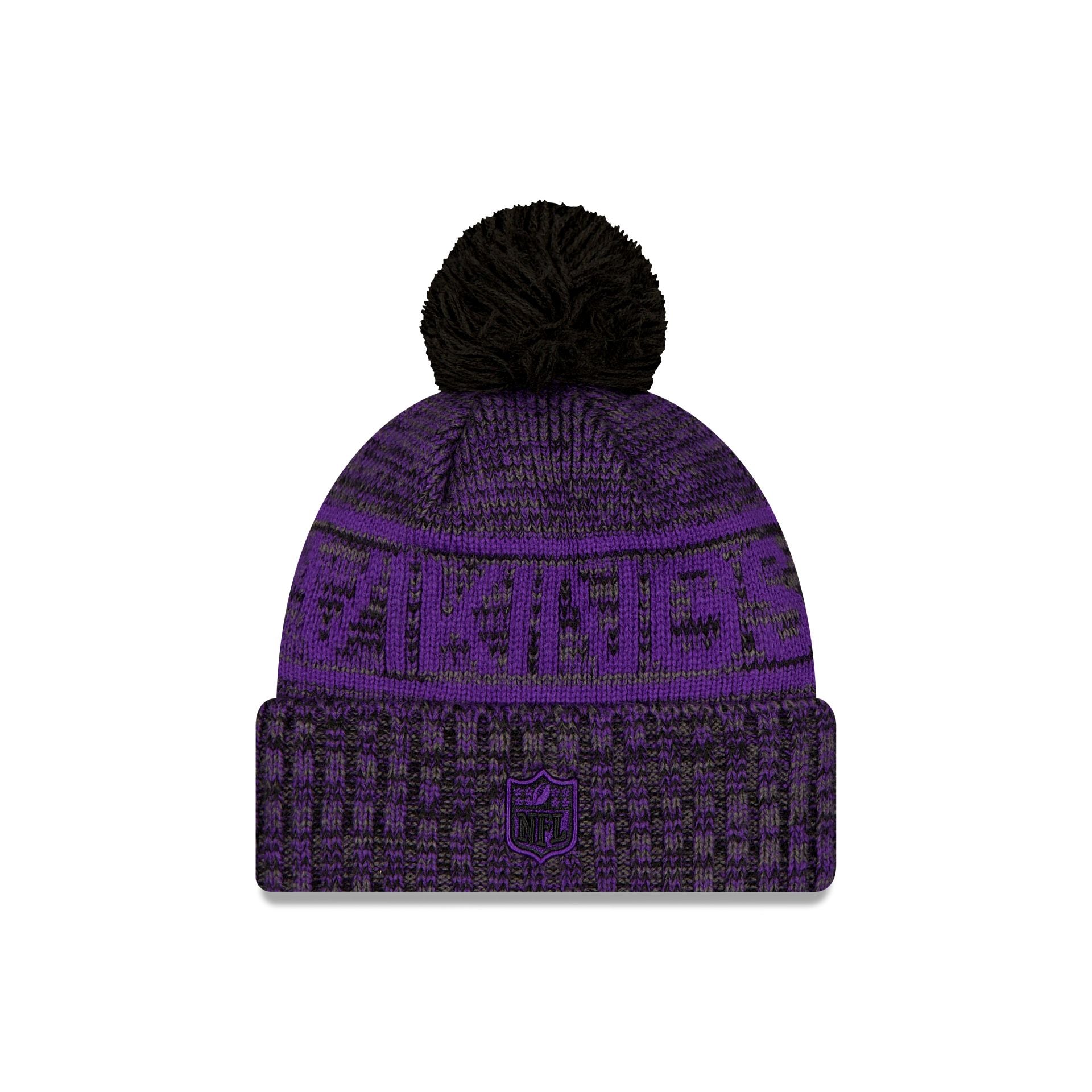 Alternative view of Minnesota Vikings 2025 Sideline Cold Weather Black Pom Knit Hat