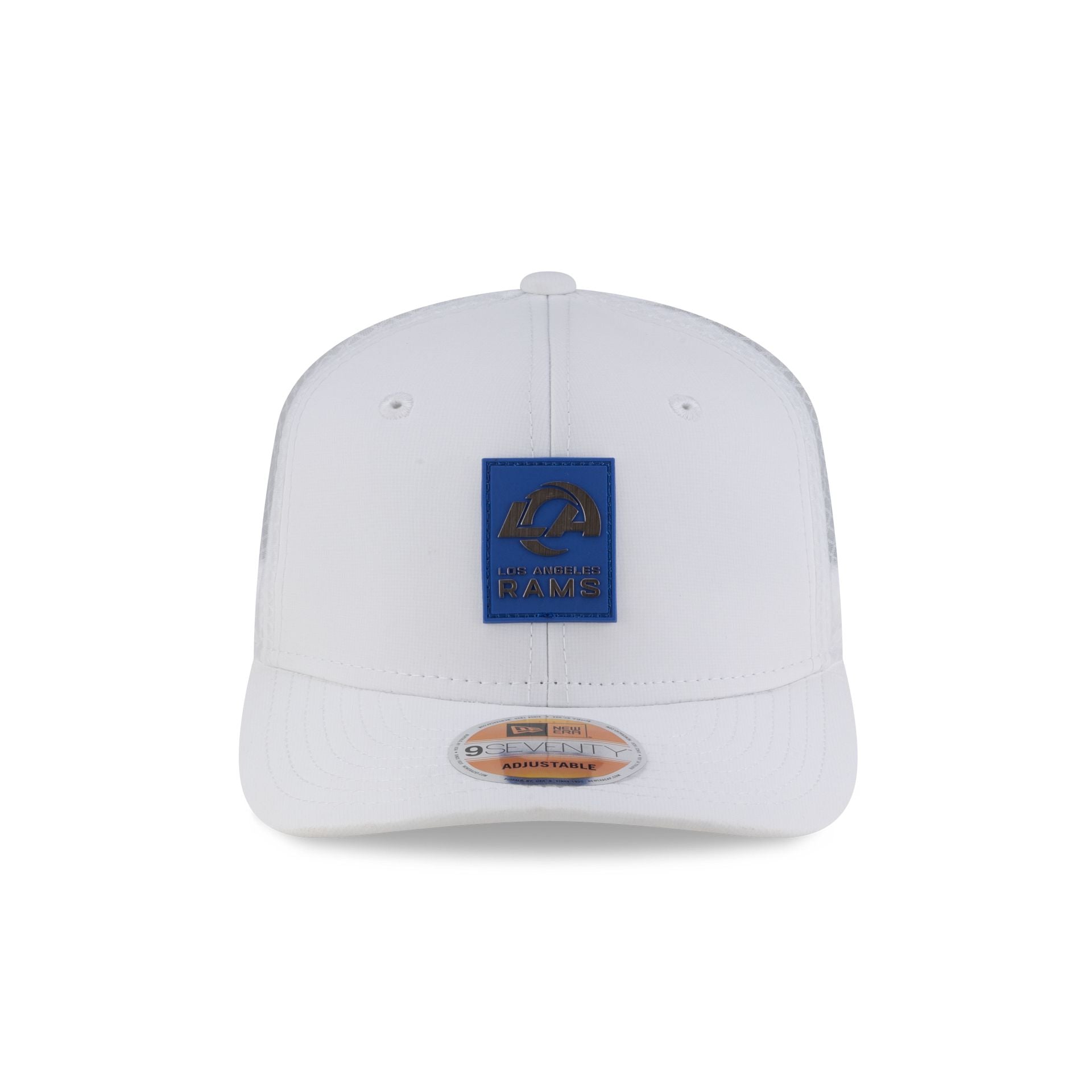 Alternative view of Los Angeles Rams 2025 Sideline Hot Weather White 9Seventy Trucker Hat
