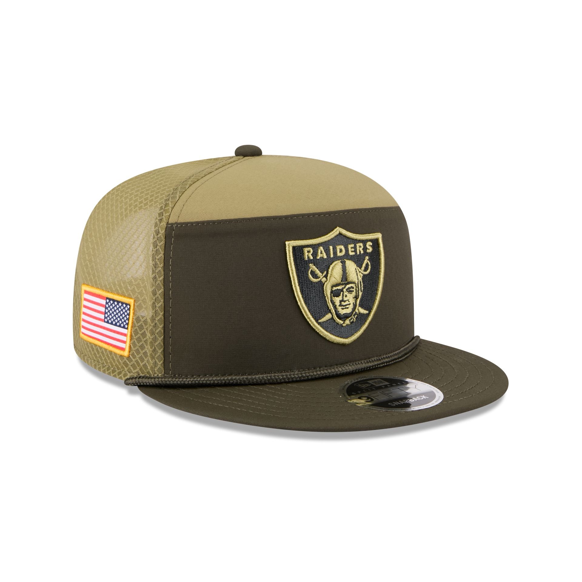Las Vegas Raiders 2025 Salute To Service Split Panel 9Fifty Trucker Hat