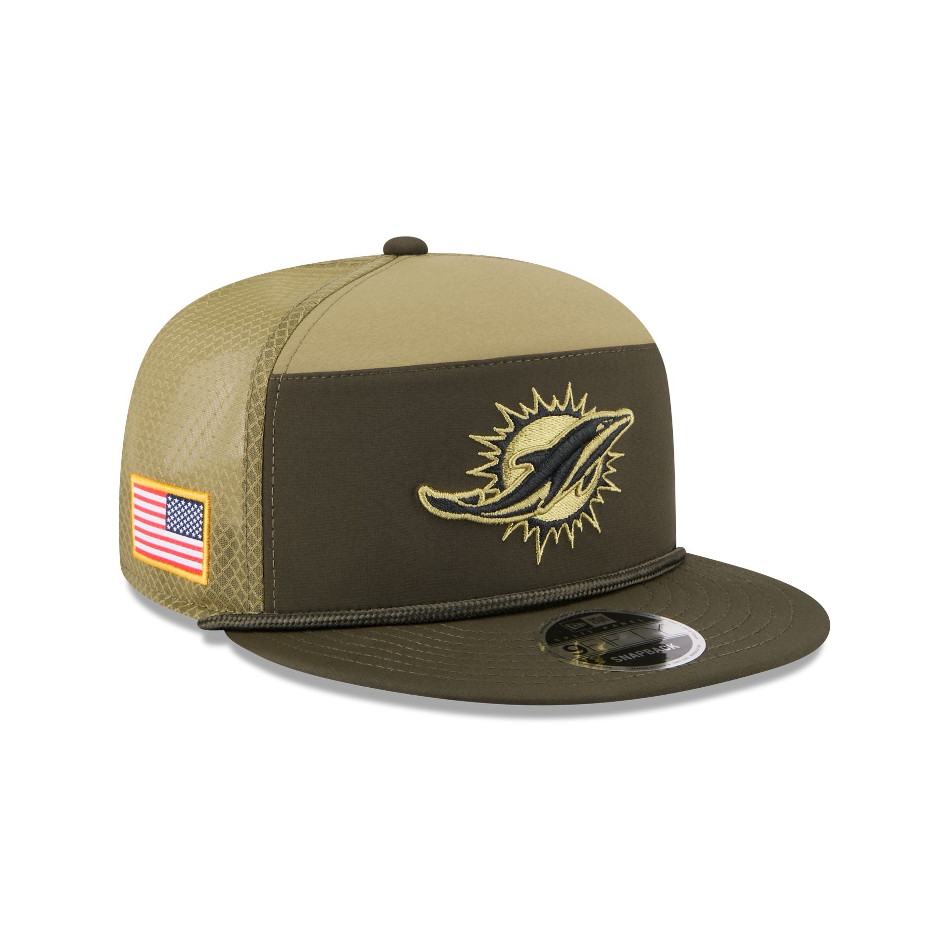 Miami Dolphins 2025 Salute To Service Split Panel 9Fifty Trucker Hat
