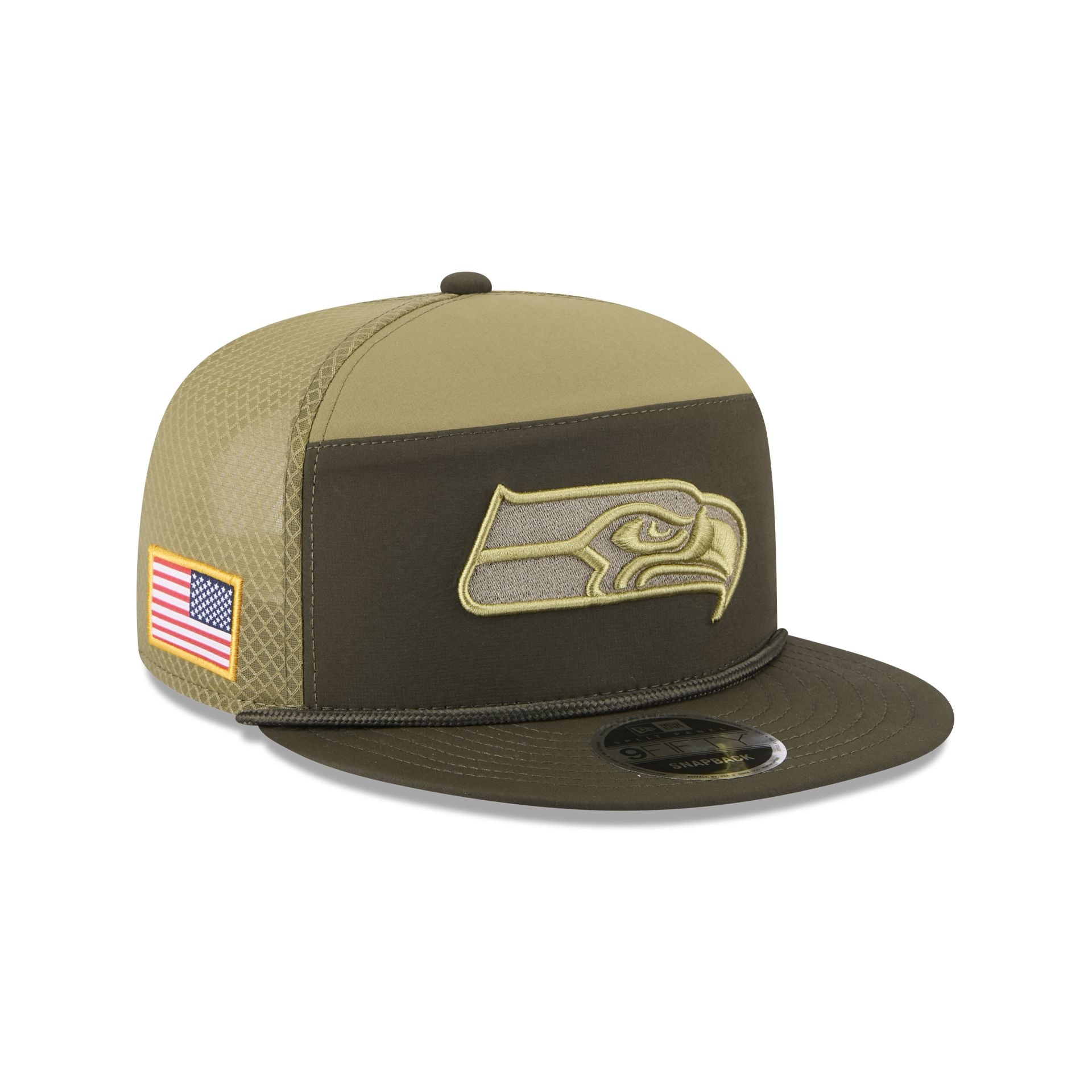 Seattle Seahawks 2025 Salute To Service Split Panel 9Fifty Trucker Hat