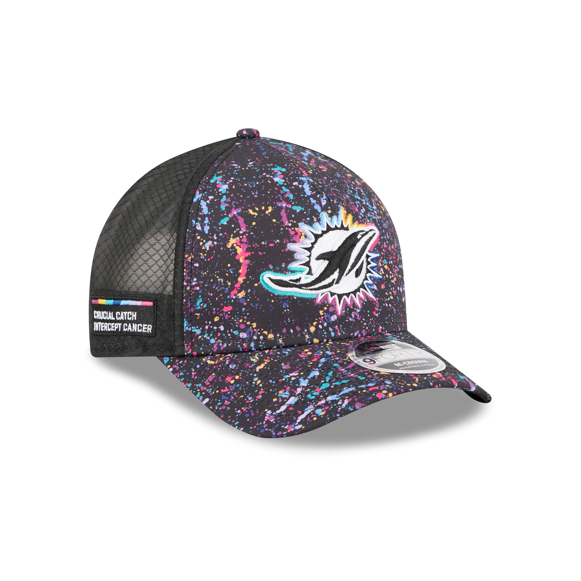 Miami Dolphins 2025 Crucial Catch 9Forty M-Crown A-Frame Trucker Hat