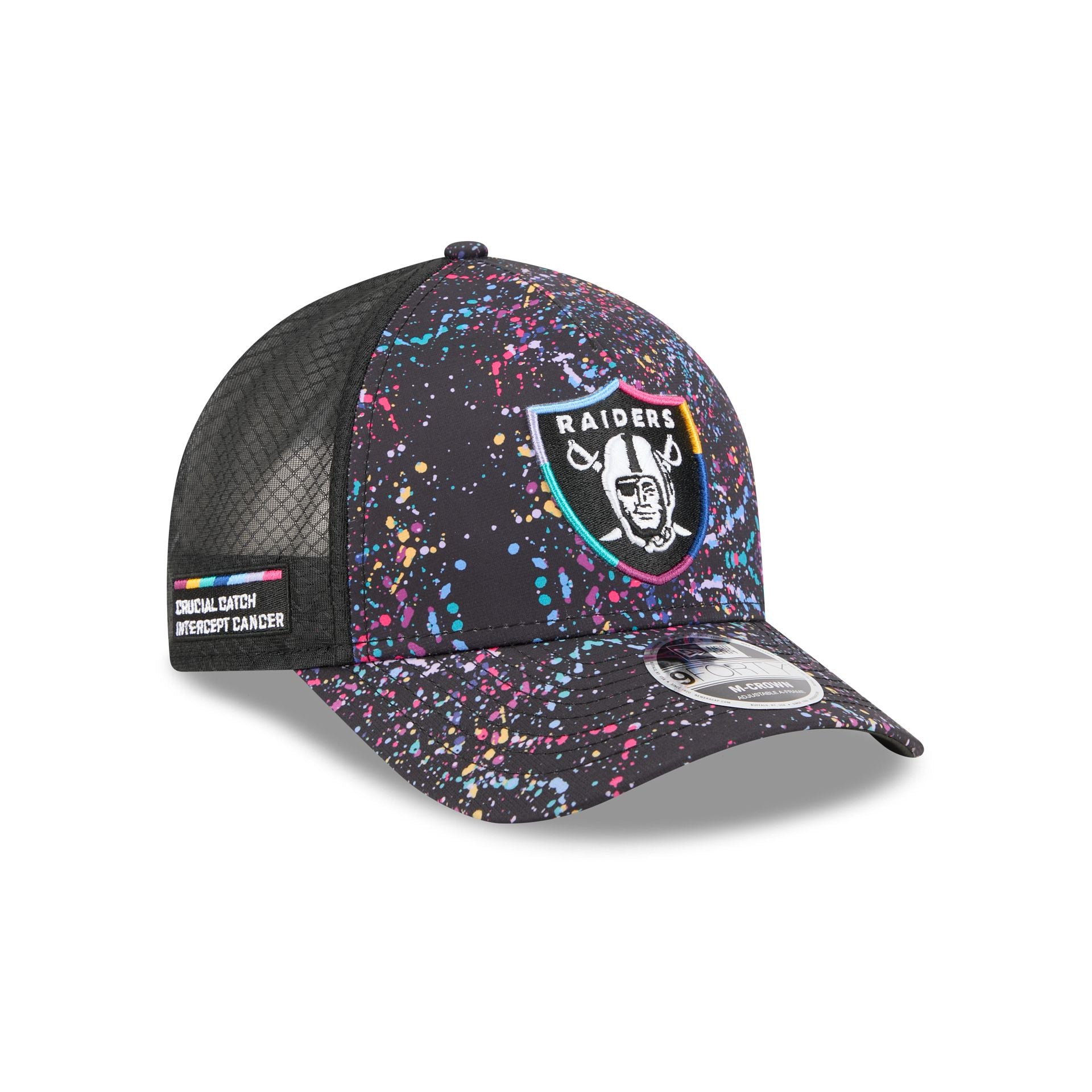 Las Vegas Raiders 2025 Crucial Catch 9Forty M-Crown A-Frame Trucker Hat