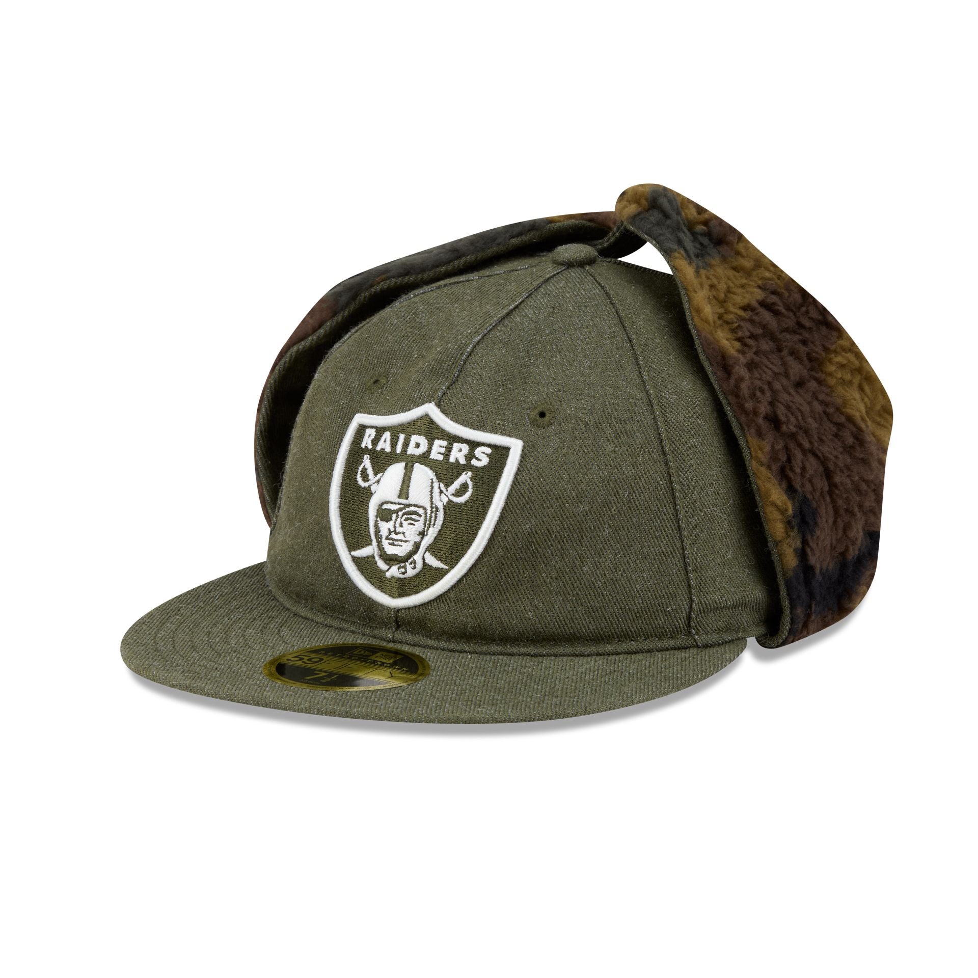 Las Vegas Raiders Three Looms Cotton Twill Camo Retro Crown Dog Ear 59Fifty Fitted Hat