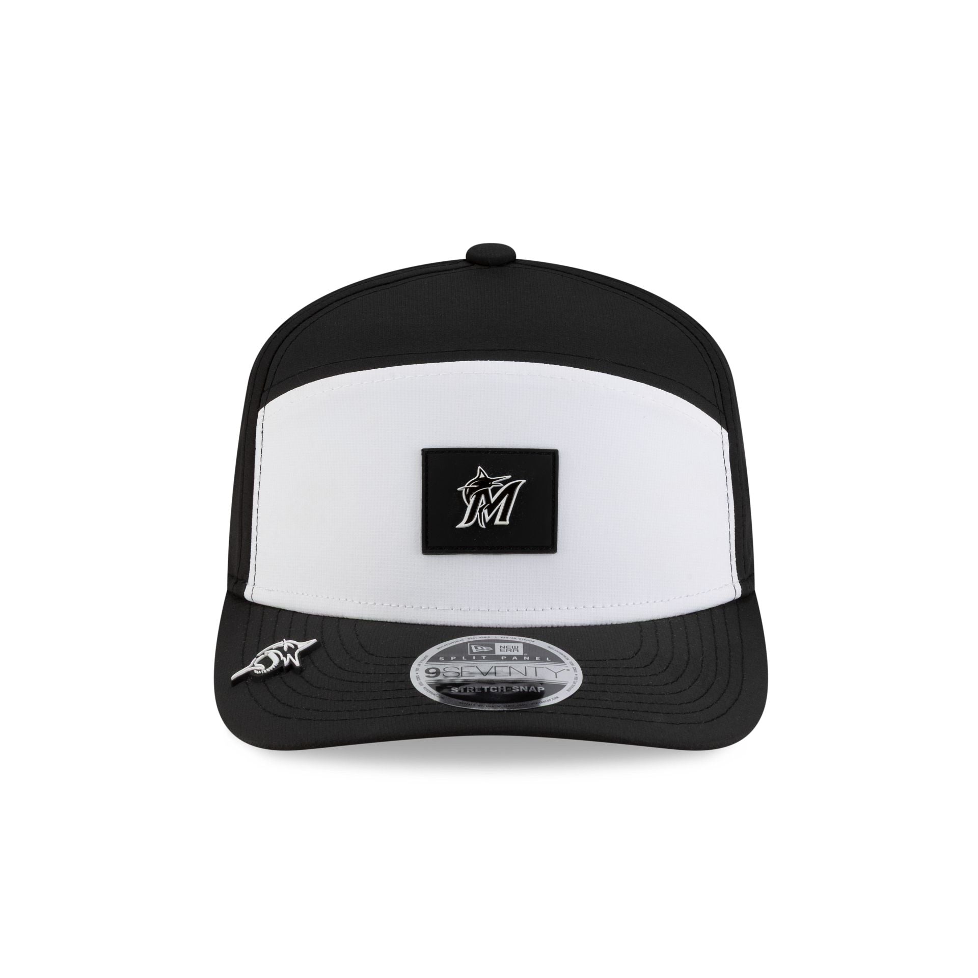 Alternative view of Miami Marlins 2026 Clubhouse Black & White Split Panel 9Seventy Stretch-Snap Hat