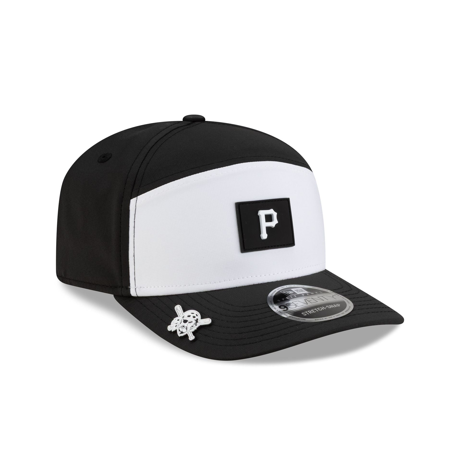 Pittsburgh Pirates 2026 Clubhouse Black & White Split Panel 9Seventy Stretch-Snap Hat