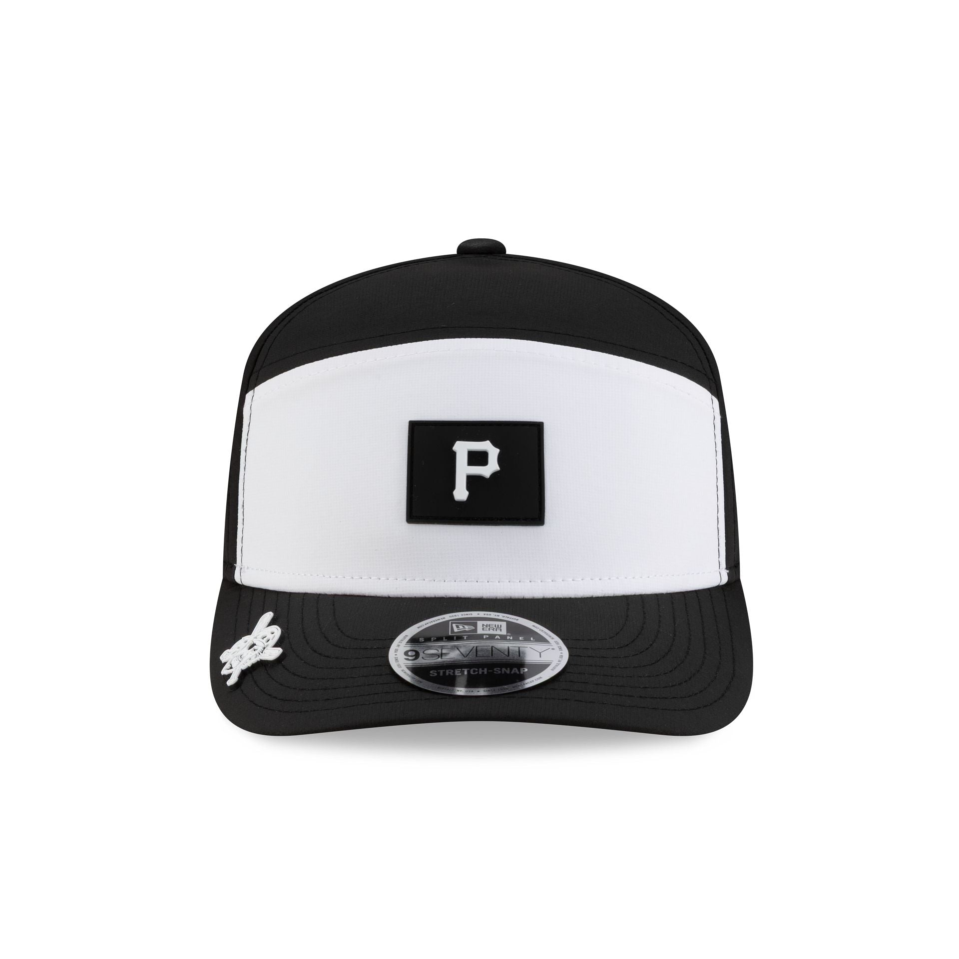 Alternative view of Pittsburgh Pirates 2026 Clubhouse Black & White Split Panel 9Seventy Stretch-Snap Hat