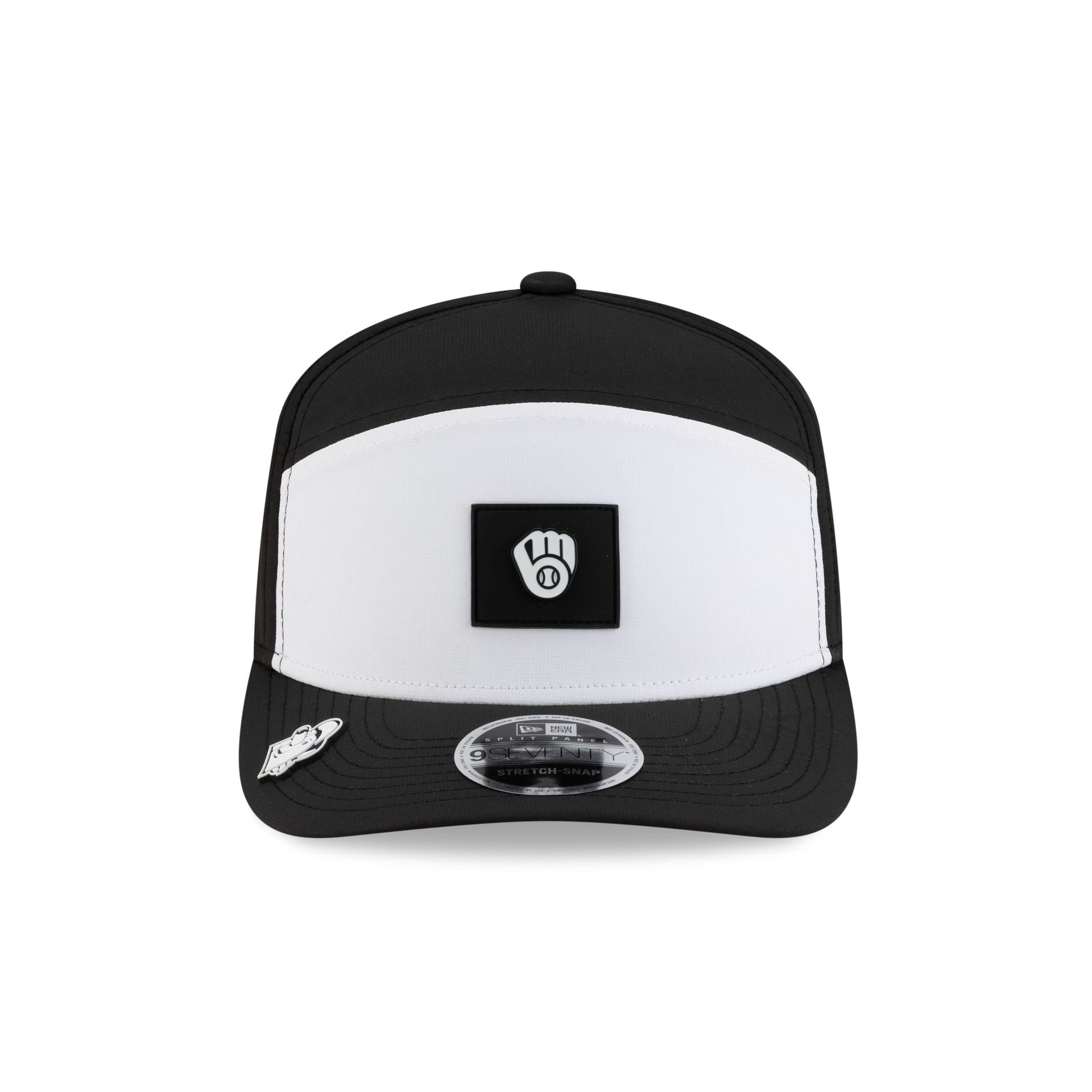 Alternative view of Milwaukee Brewers 2026 Clubhouse Black & White Split Panel 9Seventy Stretch-Snap Hat
