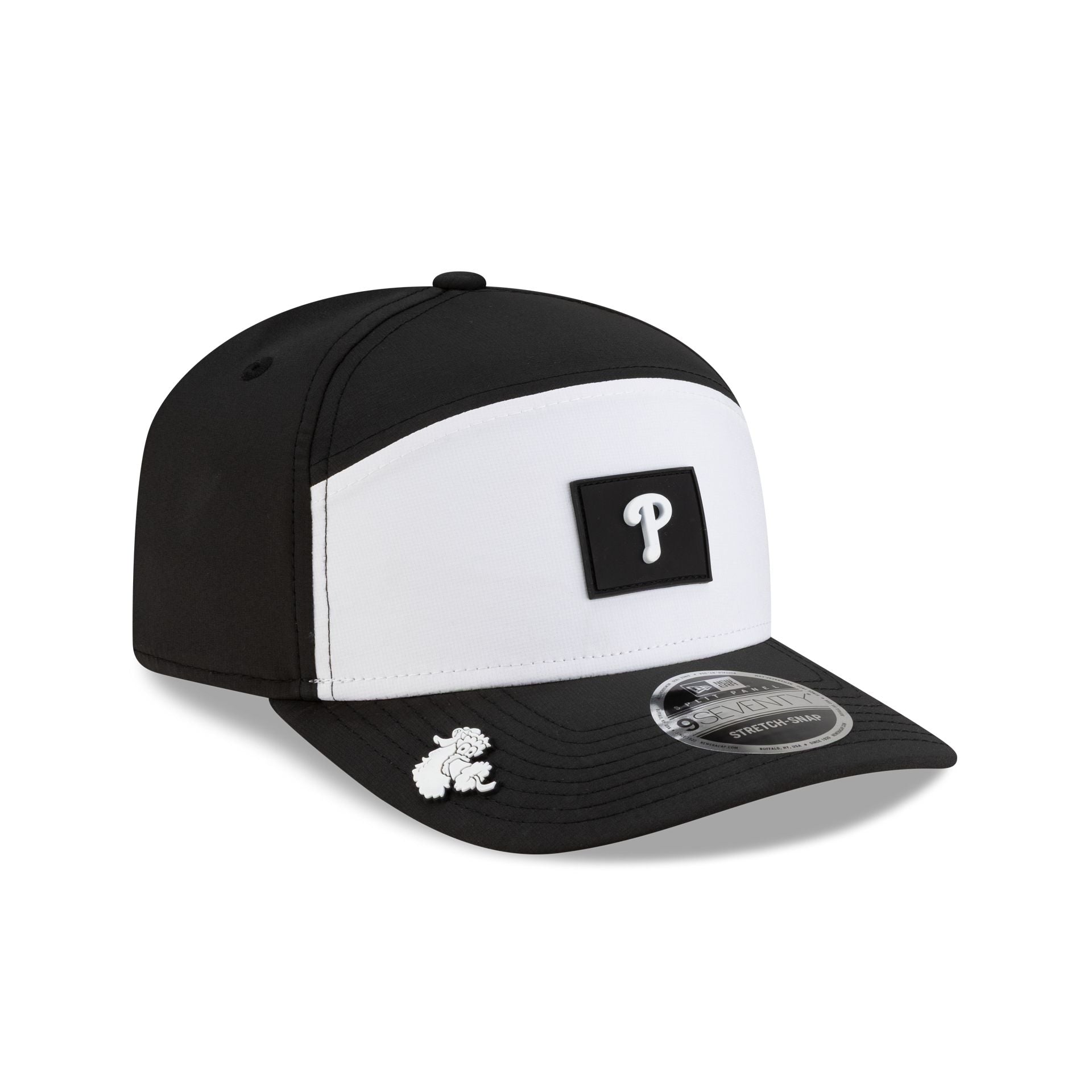 Philadelphia Phillies 2026 Clubhouse Black & White Split Panel 9Seventy Stretch-Snap Hat
