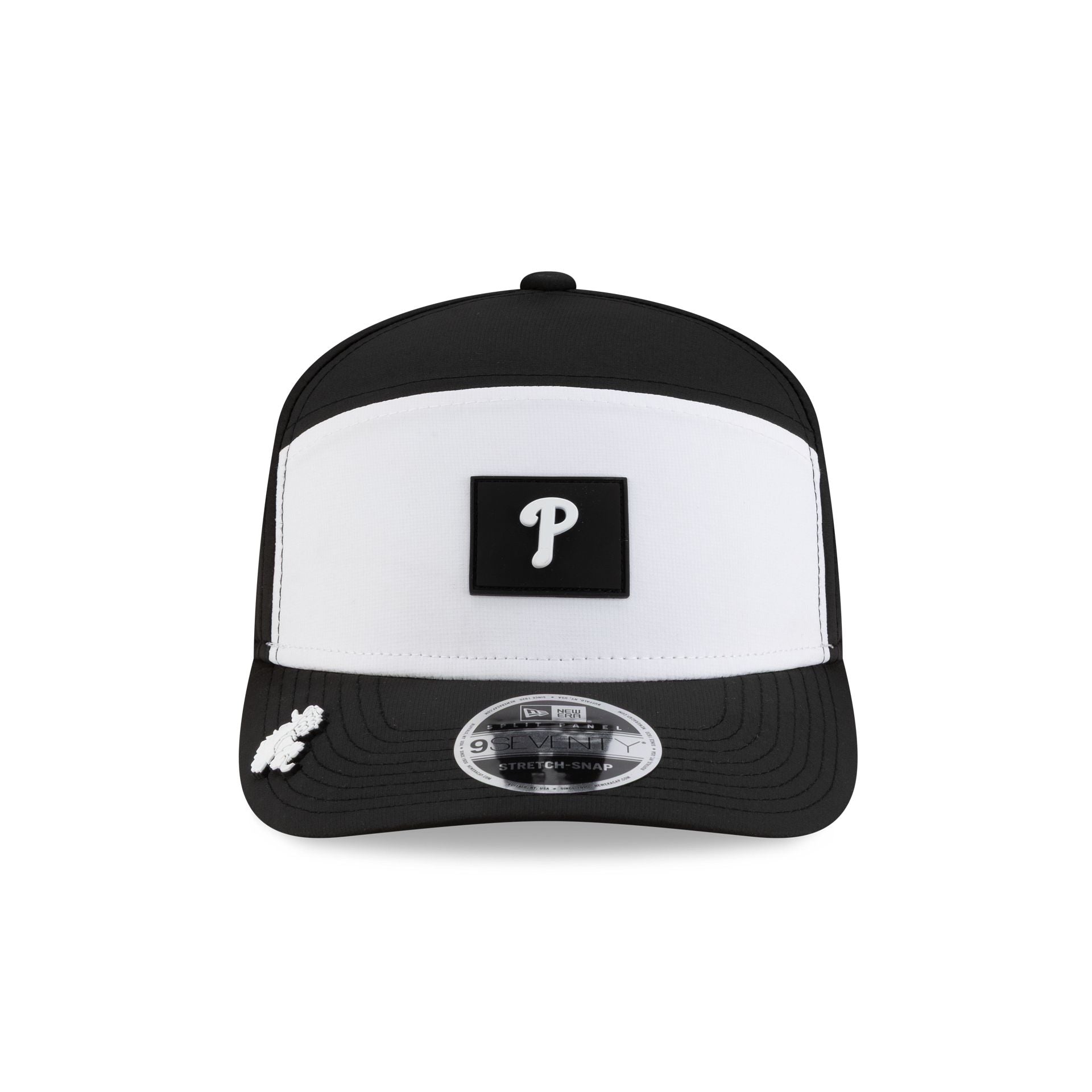 Alternative view of Philadelphia Phillies 2026 Clubhouse Black & White Split Panel 9Seventy Stretch-Snap Hat