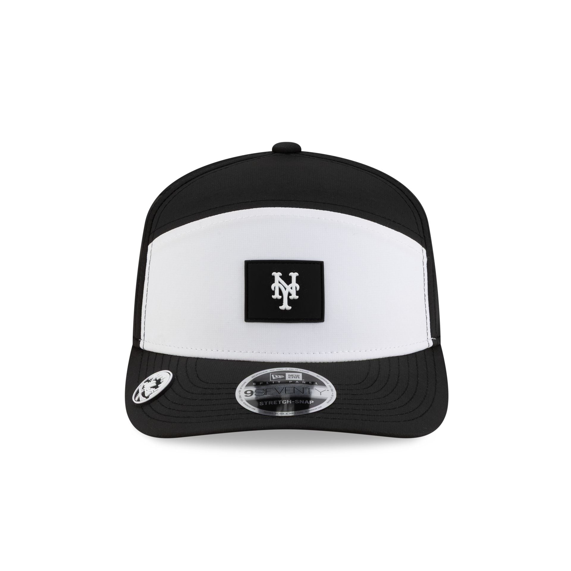 Alternative view of New York Mets 2026 Clubhouse Black & White Split Panel 9Seventy Stretch-Snap Hat