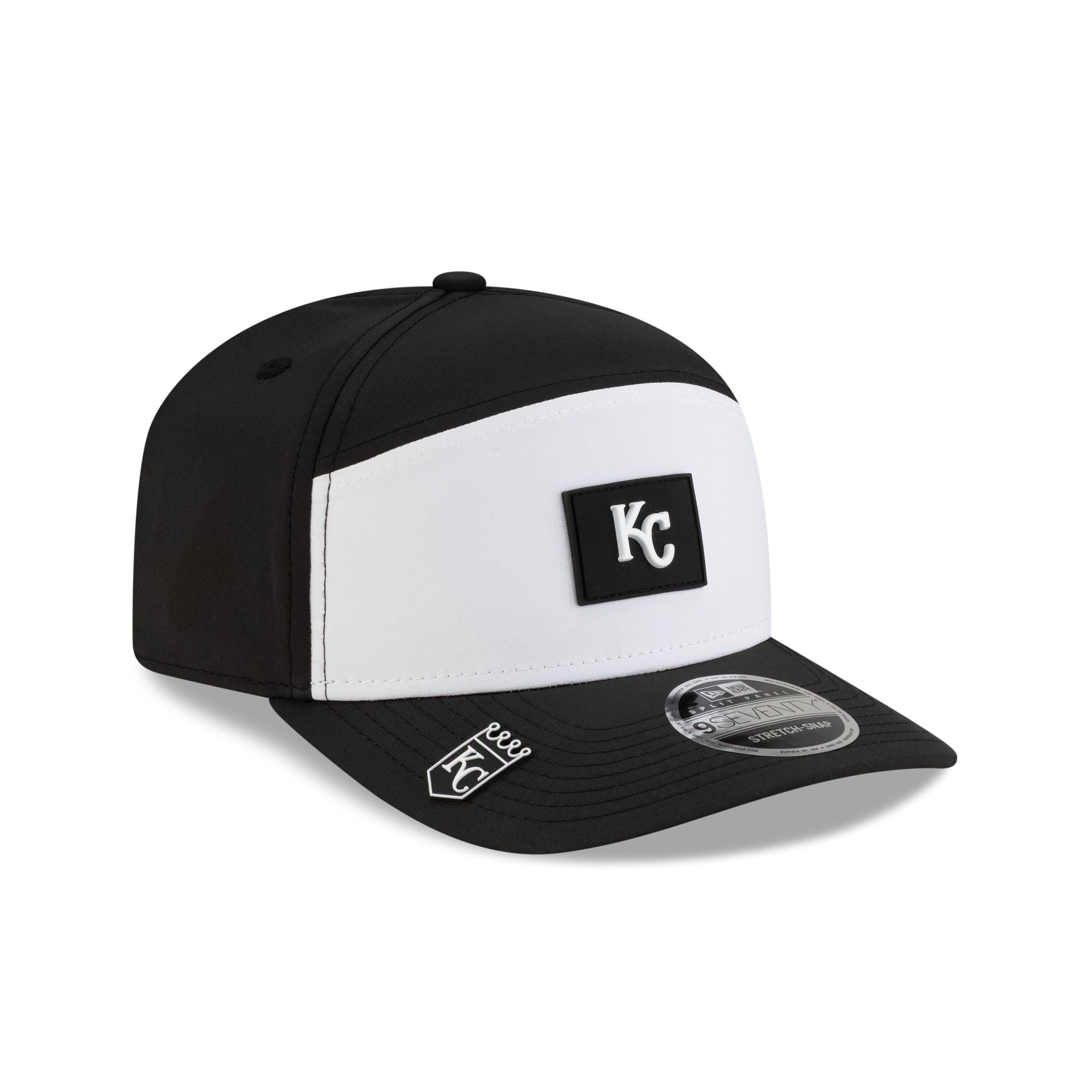 Kansas City Royals 2026 Clubhouse Black & White Split Panel 9Seventy Stretch-Snap Hat