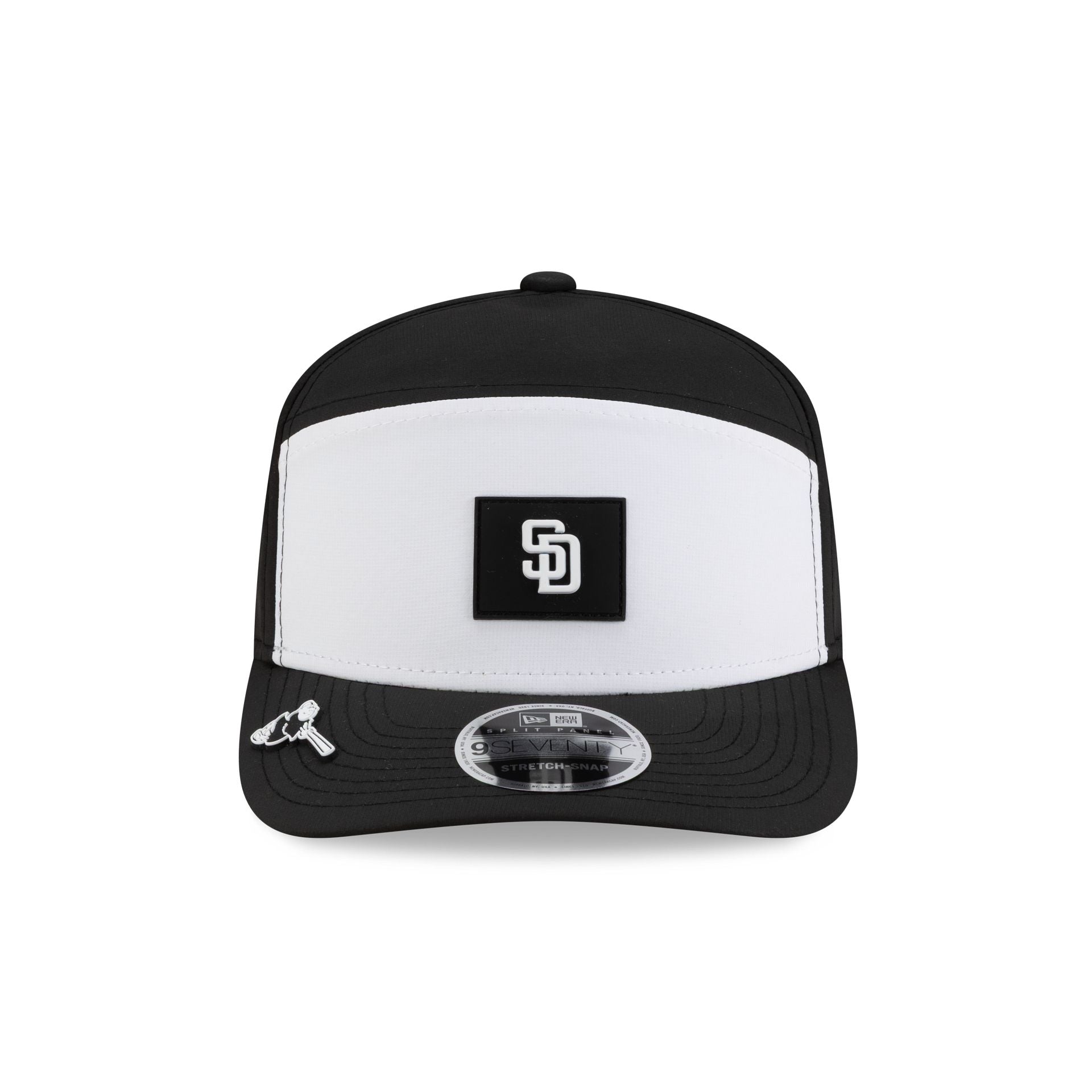 Alternative view of San Diego Padres 2026 Clubhouse Black & White Split Panel 9Seventy Stretch-Snap Hat