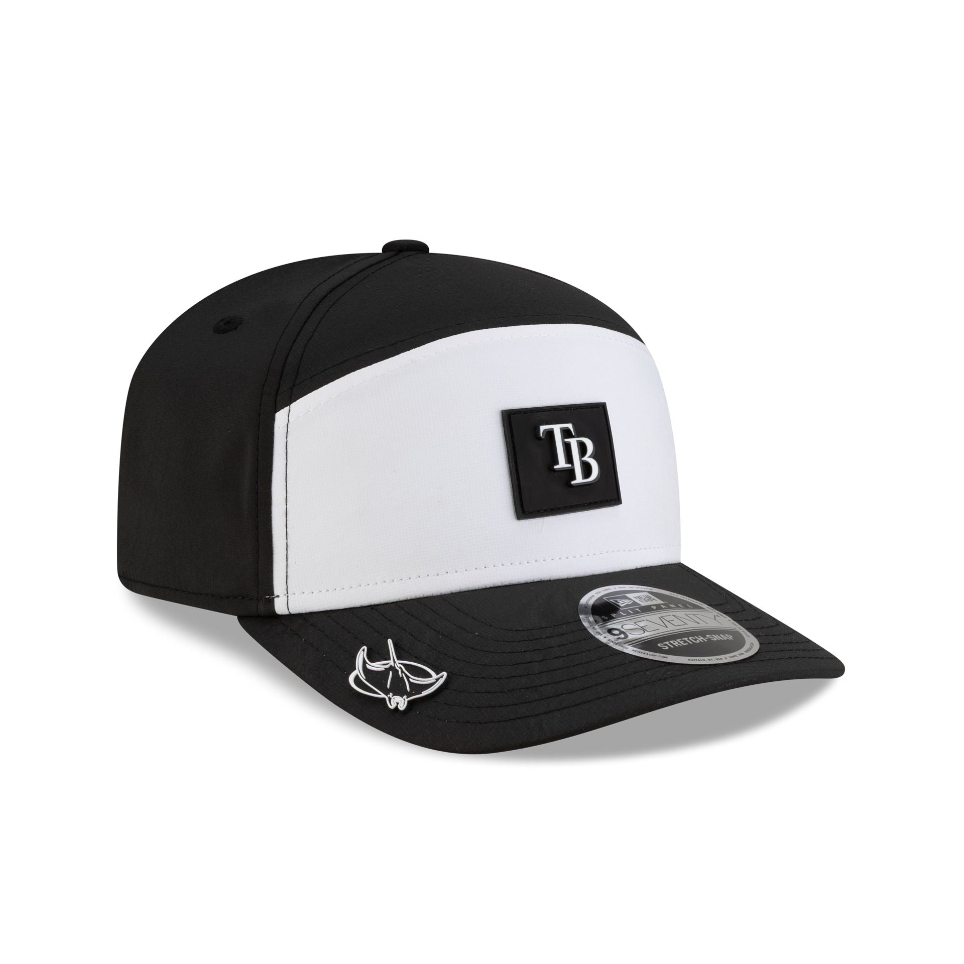 Tampa Bay Rays 2026 Clubhouse Black & White Split Panel 9Seventy Stretch-Snap Hat