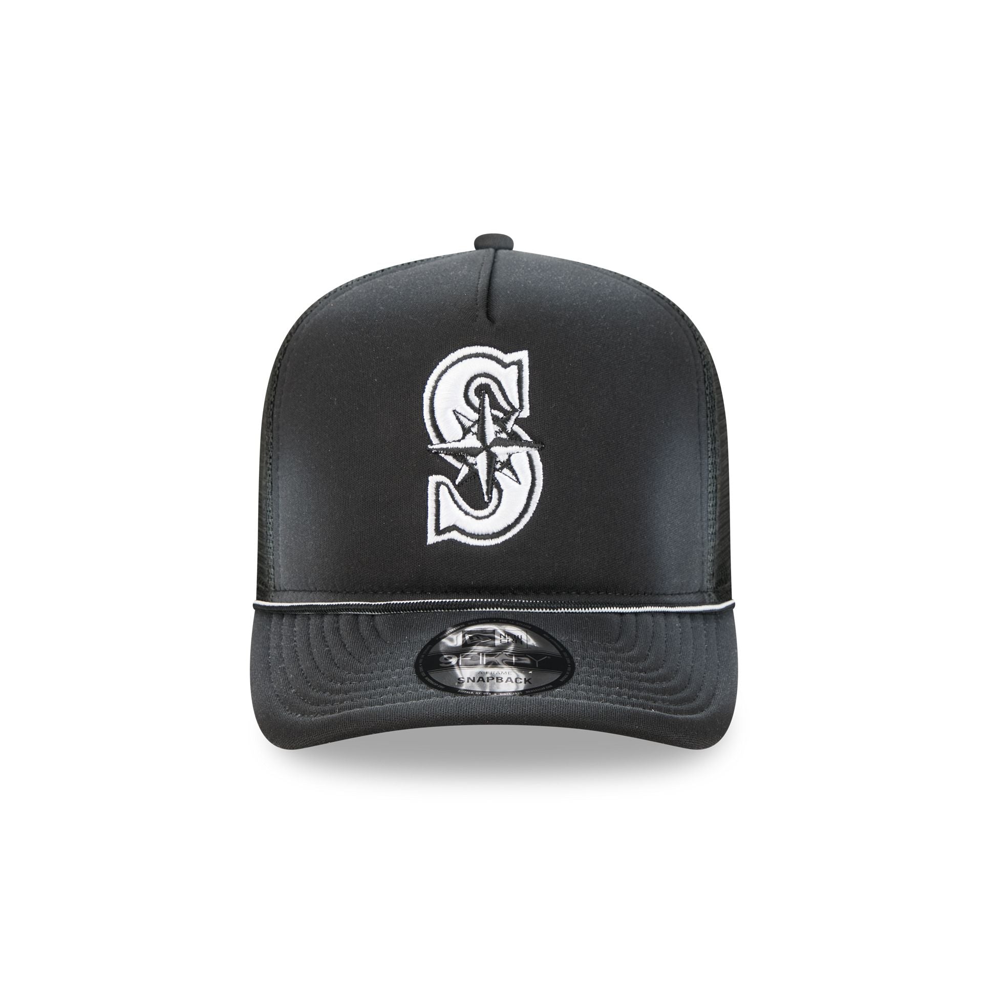 Alternative view of Seattle Mariners Washed Black 9Fifty A-Frame Trucker Hat