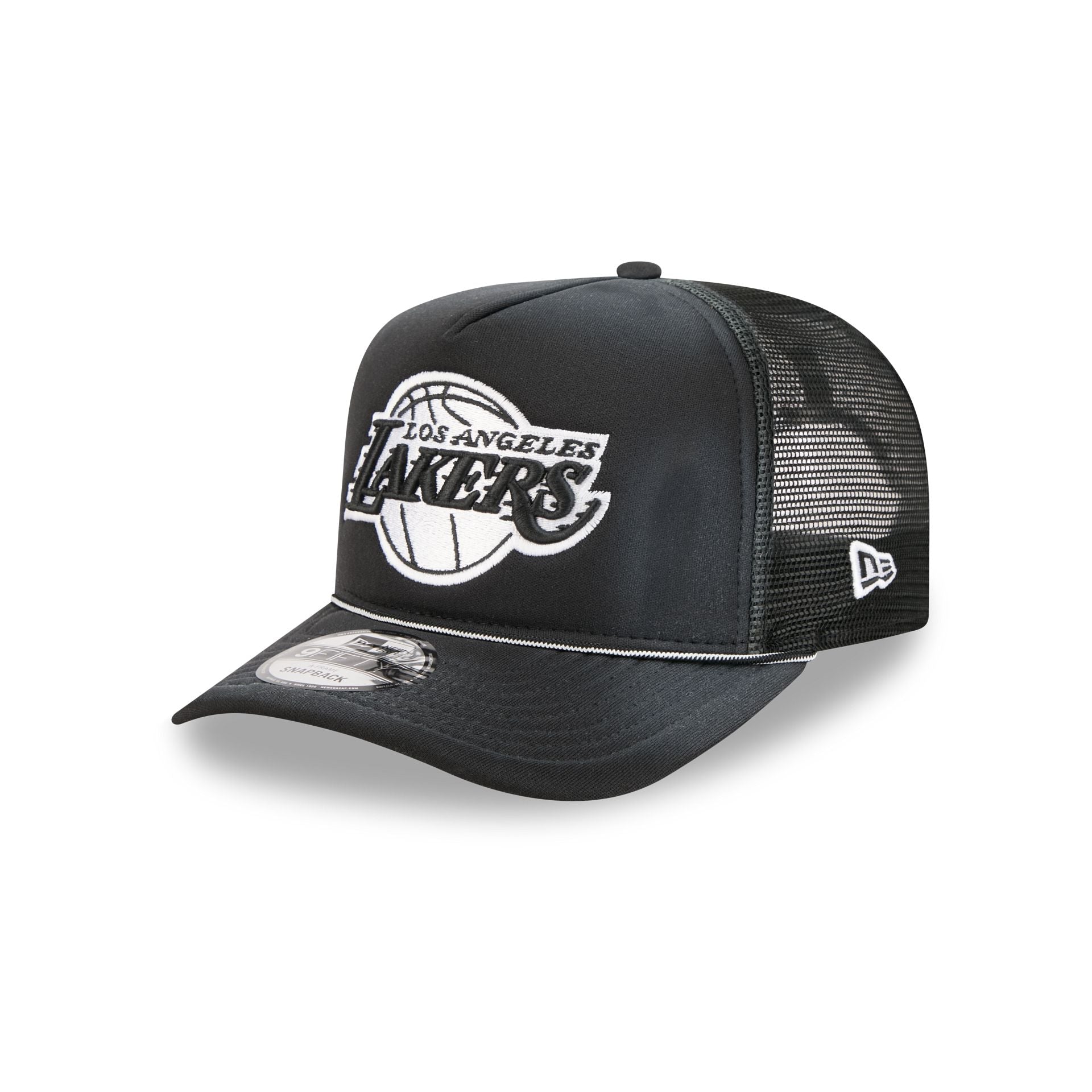 Los Angeles Lakers Washed Black 9Fifty A-Frame Trucker Hat