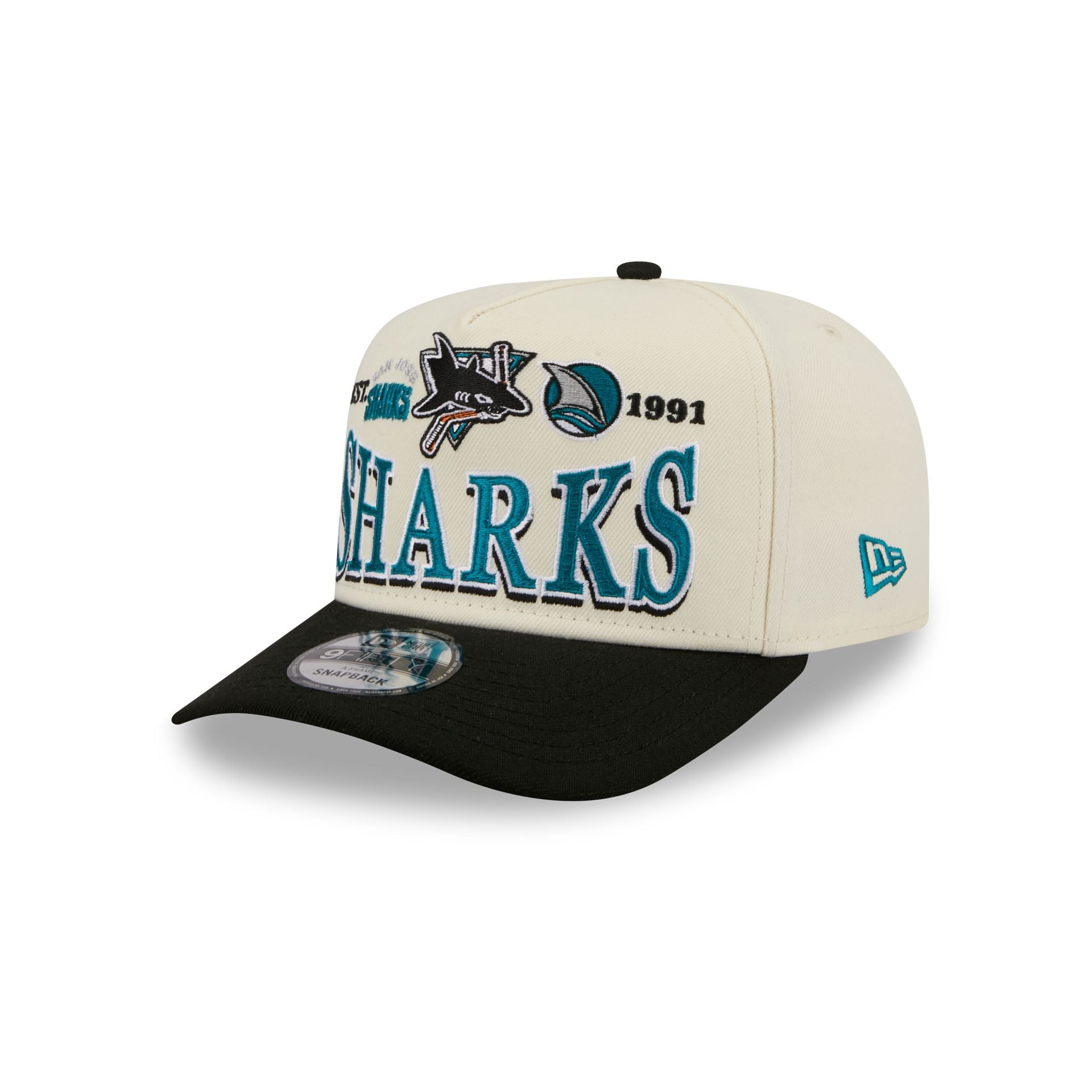 San Jose Sharks Three Hit Chrome White 9Fifty A-Frame Snapback Hat