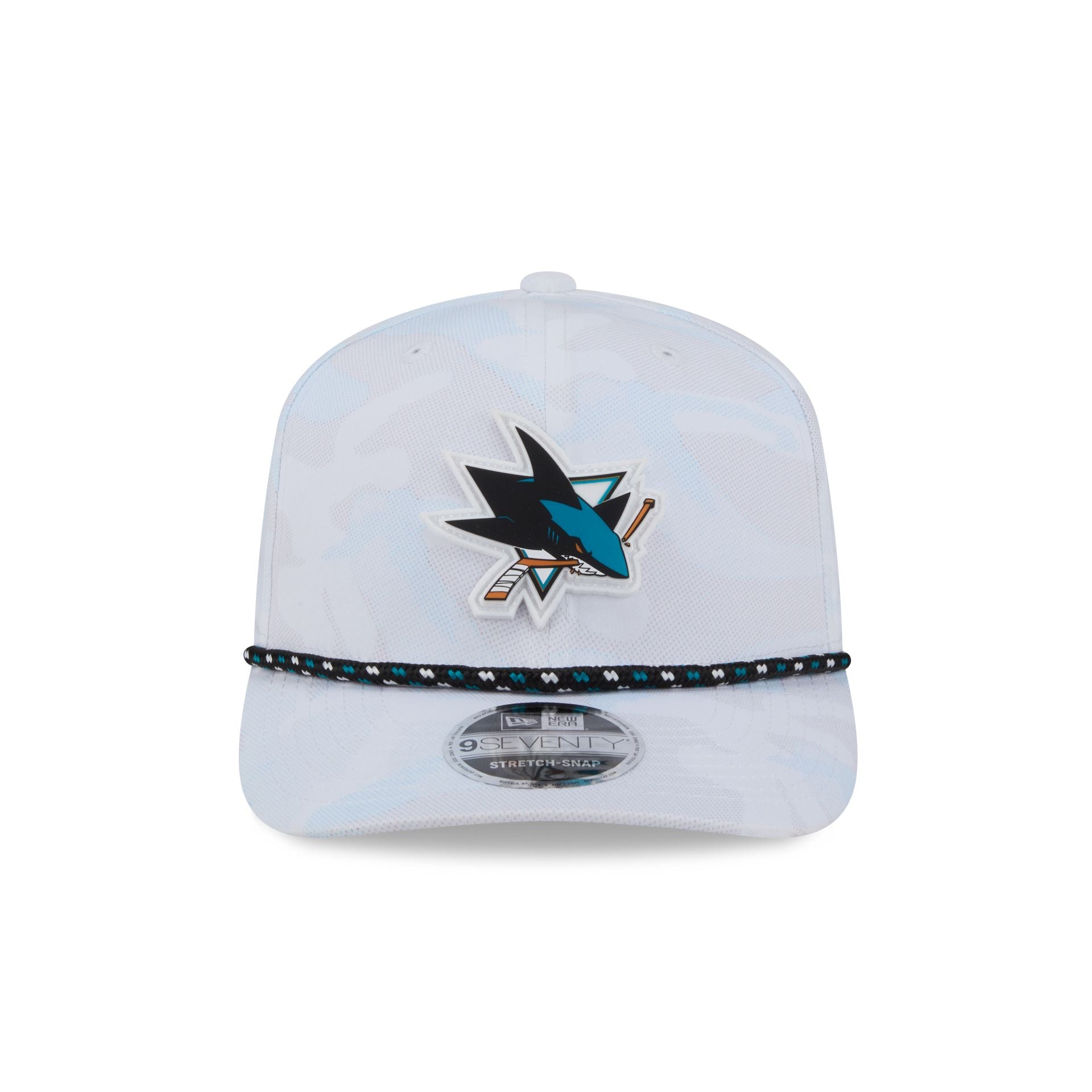 Alternative view of San Jose Sharks White Camo Performance Rope 9Seventy Stretch-Snap Hat