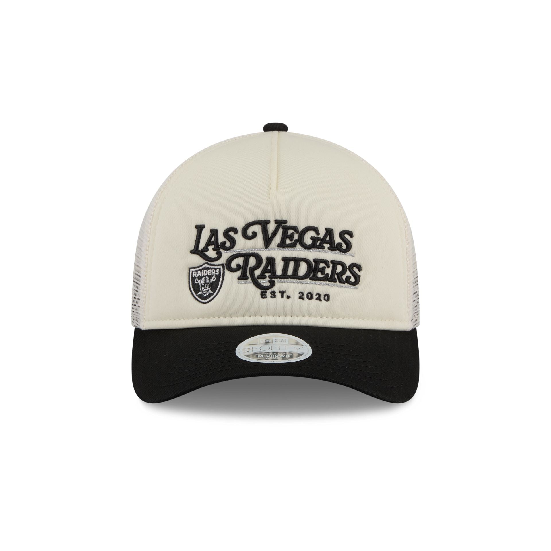 Alternative view of Las Vegas Raiders Retro Chrome Women's White 9Forty M-Crown A-Frame Trucker Hat