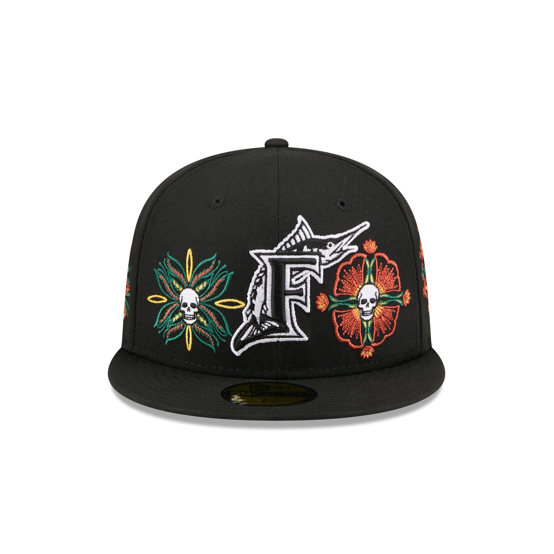 Alternative view of Miami Marlins Day Of The Dead Skull & Flowers 59Fifty Fitted Hat
