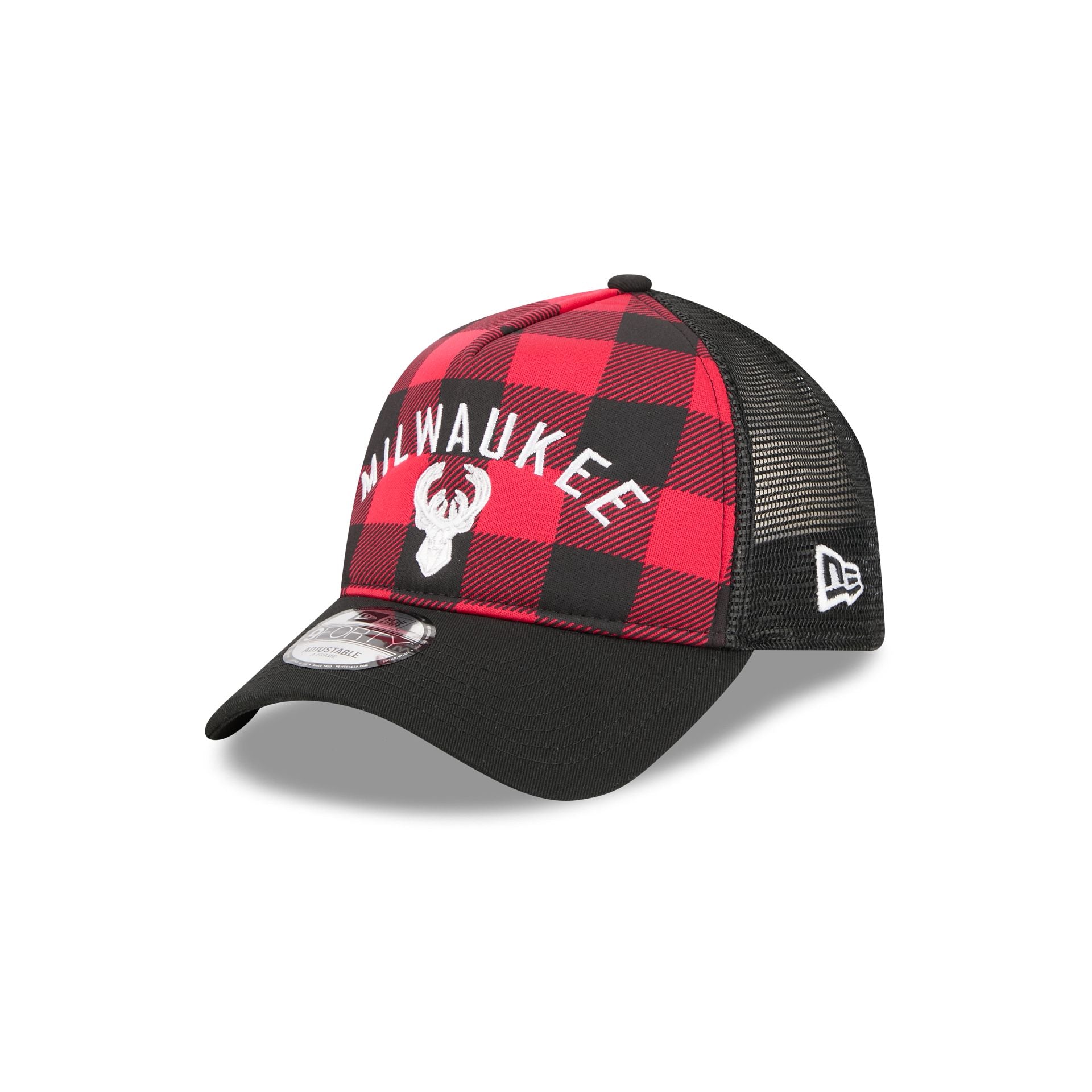 Milwaukee Bucks Evergreen Check 9Forty A-Frame Trucker Hat