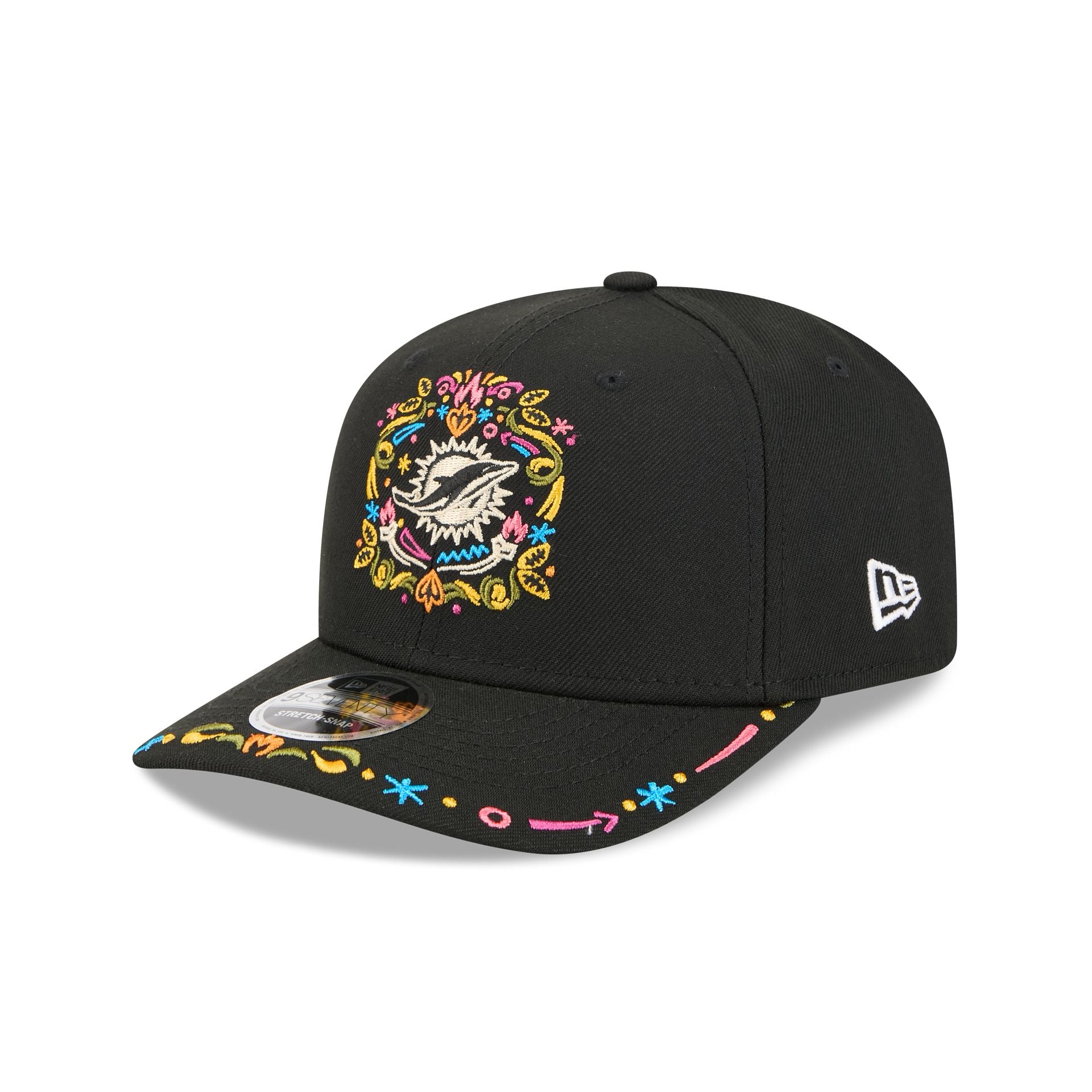 Miami Dolphins Black Color Pop 9Seventy Stretch-Snap Hat
