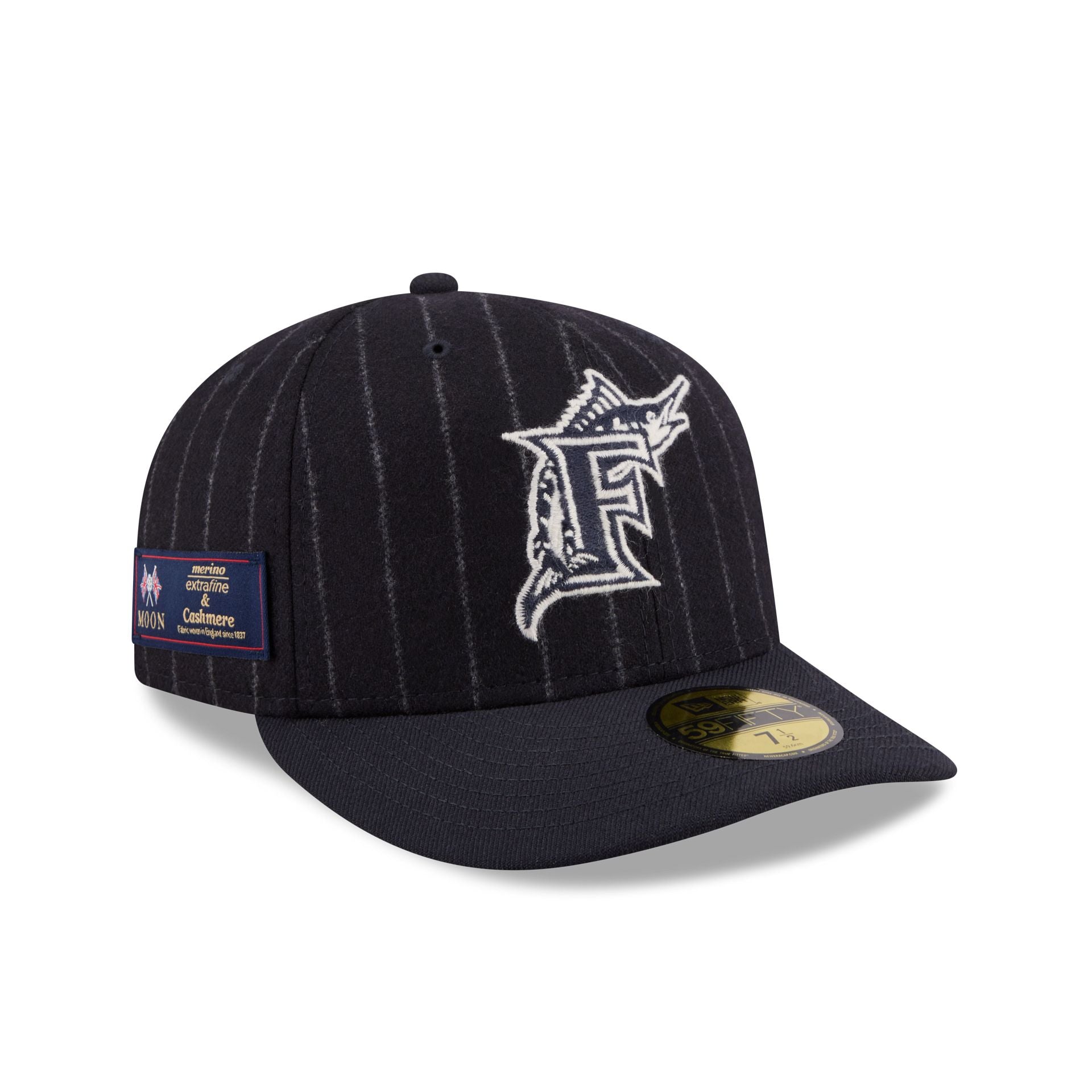Miami Marlins Pinstripe Merino & Cashmere Moon 59Fifty Fitted Hat