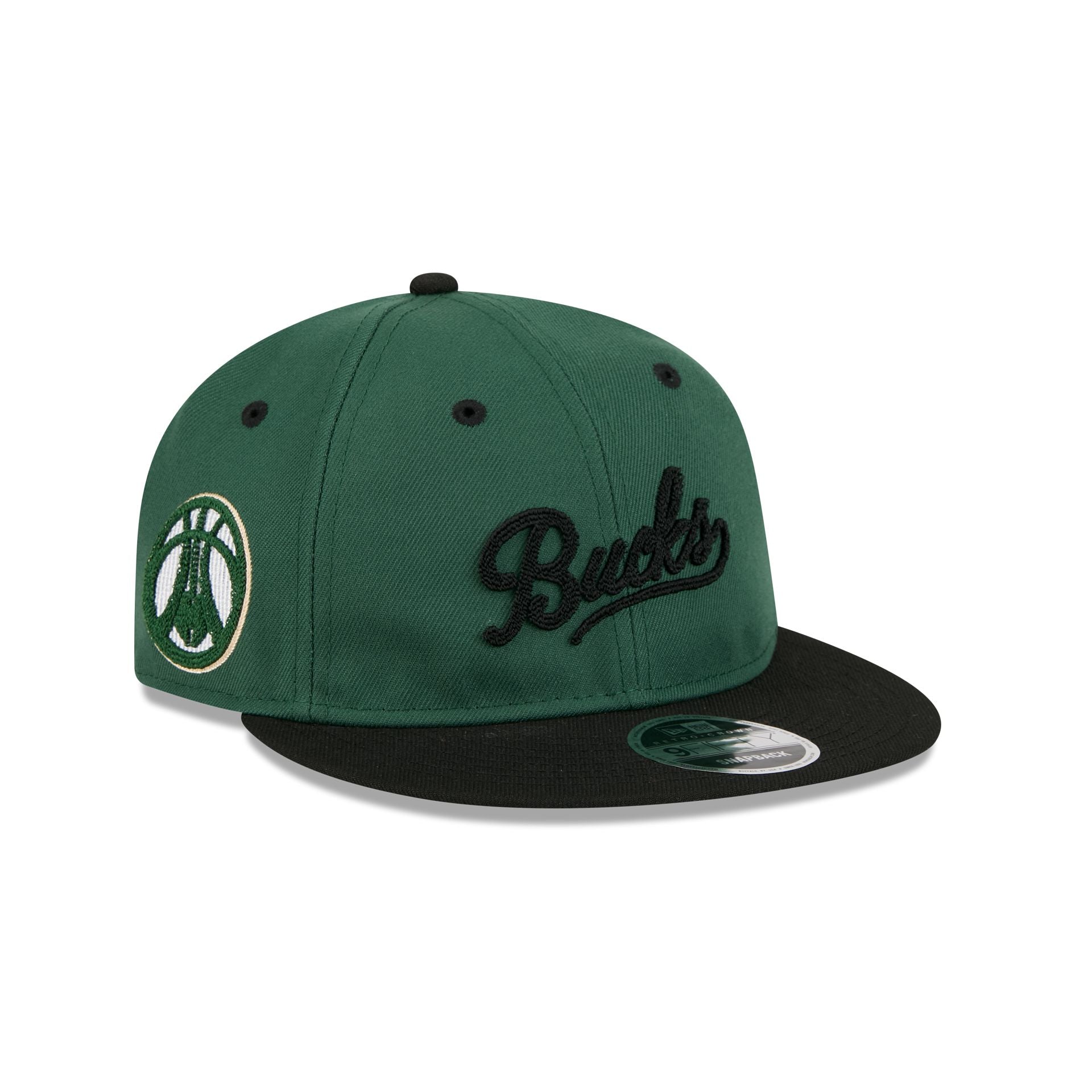Milwaukee Bucks Chainstitch Script Retro Crown 9Fifty Snapback Hat