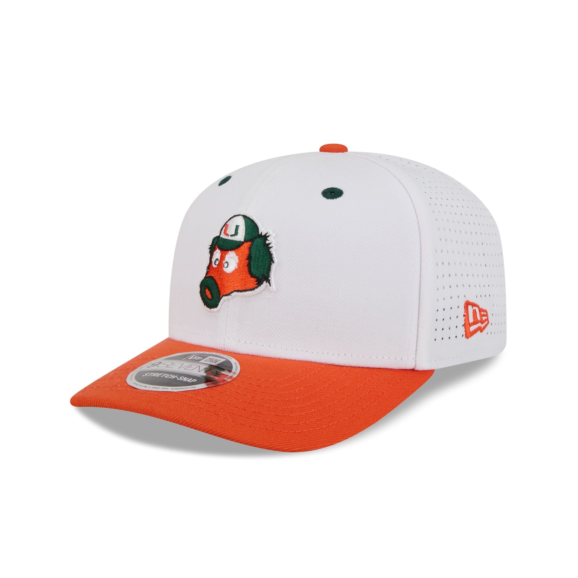 New Era X Adidas Miami Hurricanes White Mascot 9Seventy Stretch-Snap Hat