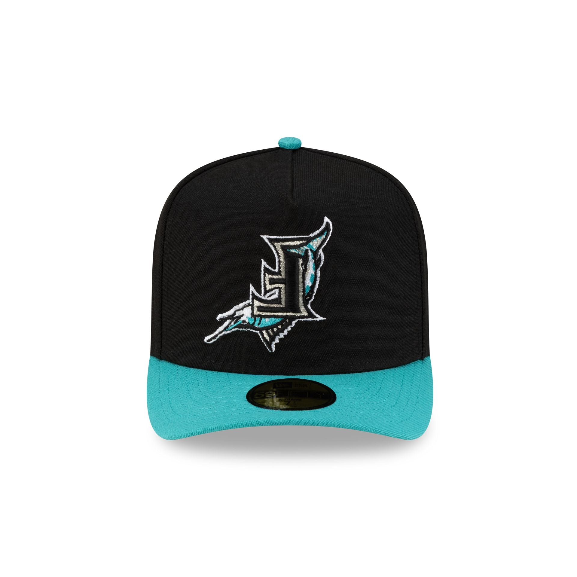 Alternative view of Just Caps Upside Down Logo Miami Marlins 59Fifty A-Frame Fitted Hat
