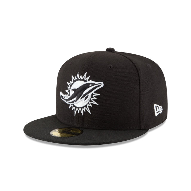 Miami Dolphins Black & White 59Fifty Fitted Hat