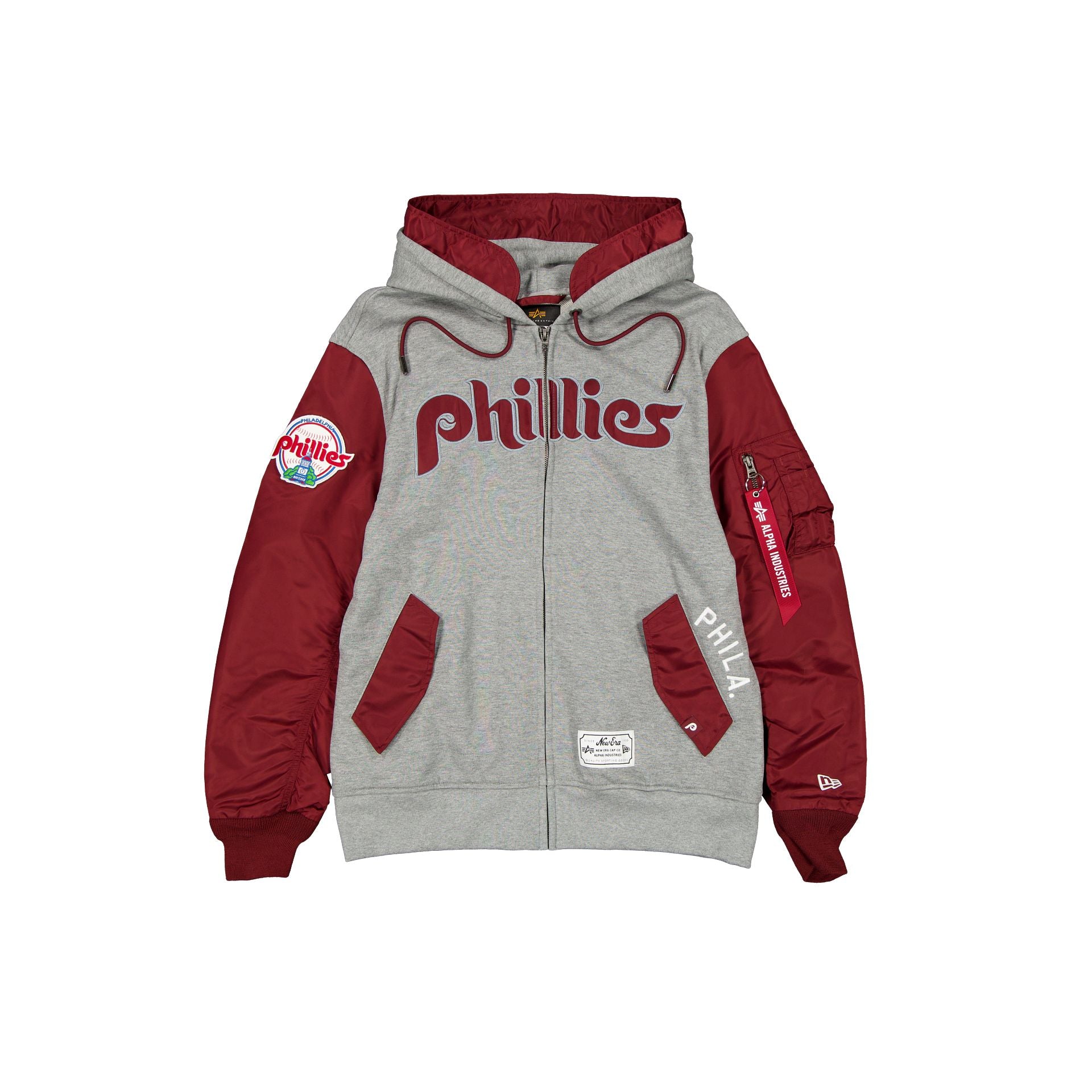 Alpha Industries X Philadelphia Phillies Cooperstown Gray Ma-1 Full Zip Fleece Jacket