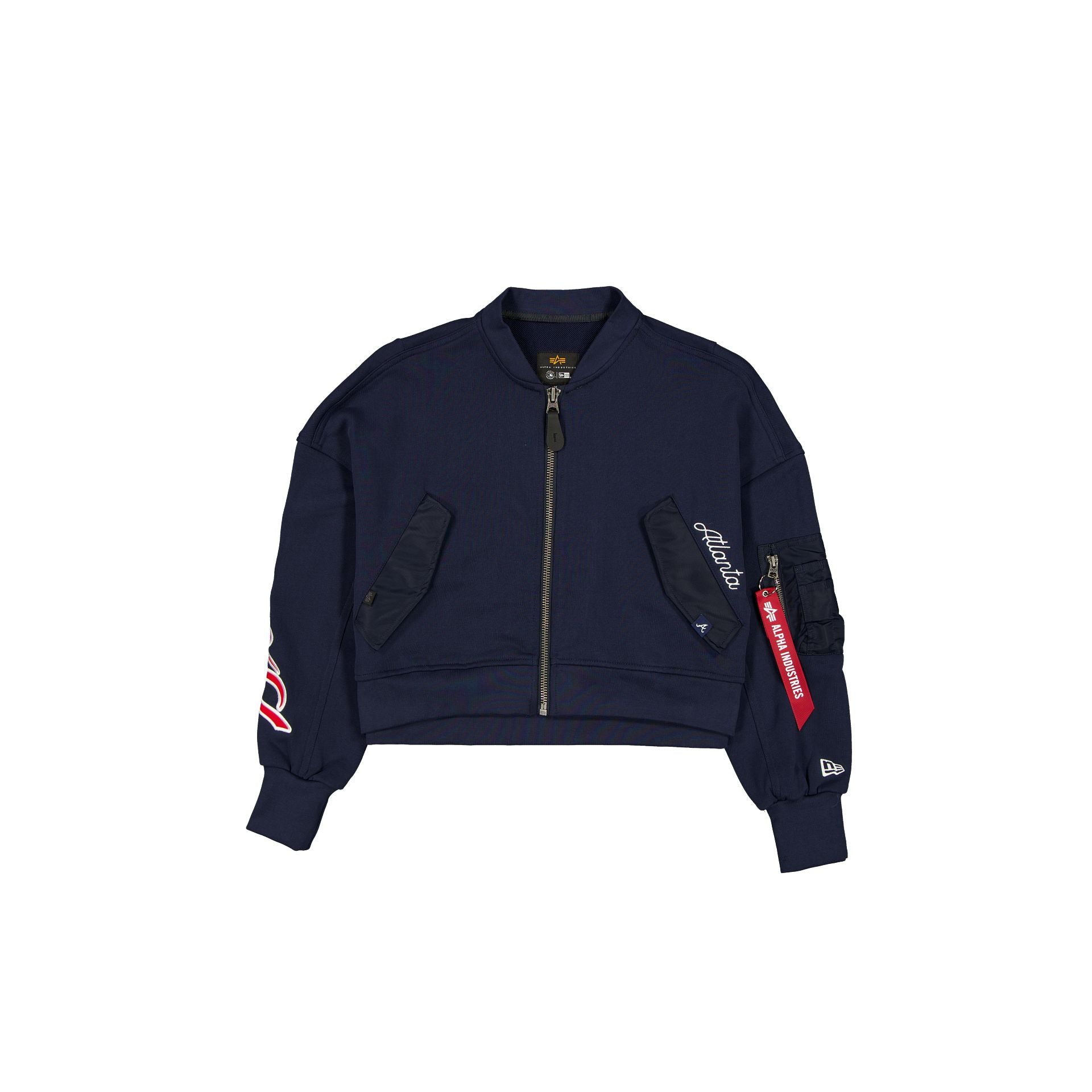 Alpha Industries X Atlanta Braves Navy Women's Full Zip Cropped Fleece Jacket