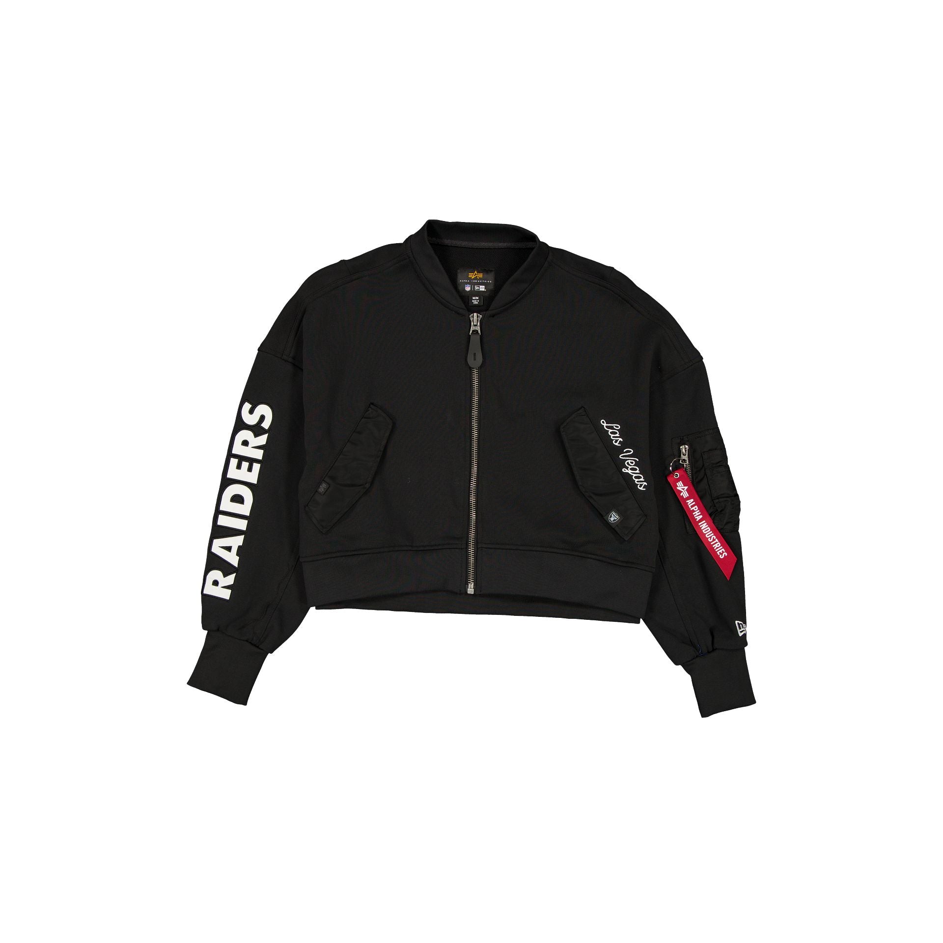 Alpha Industries X Las Vegas Raiders Black Women's Full Zip Cropped Fleece Jacket