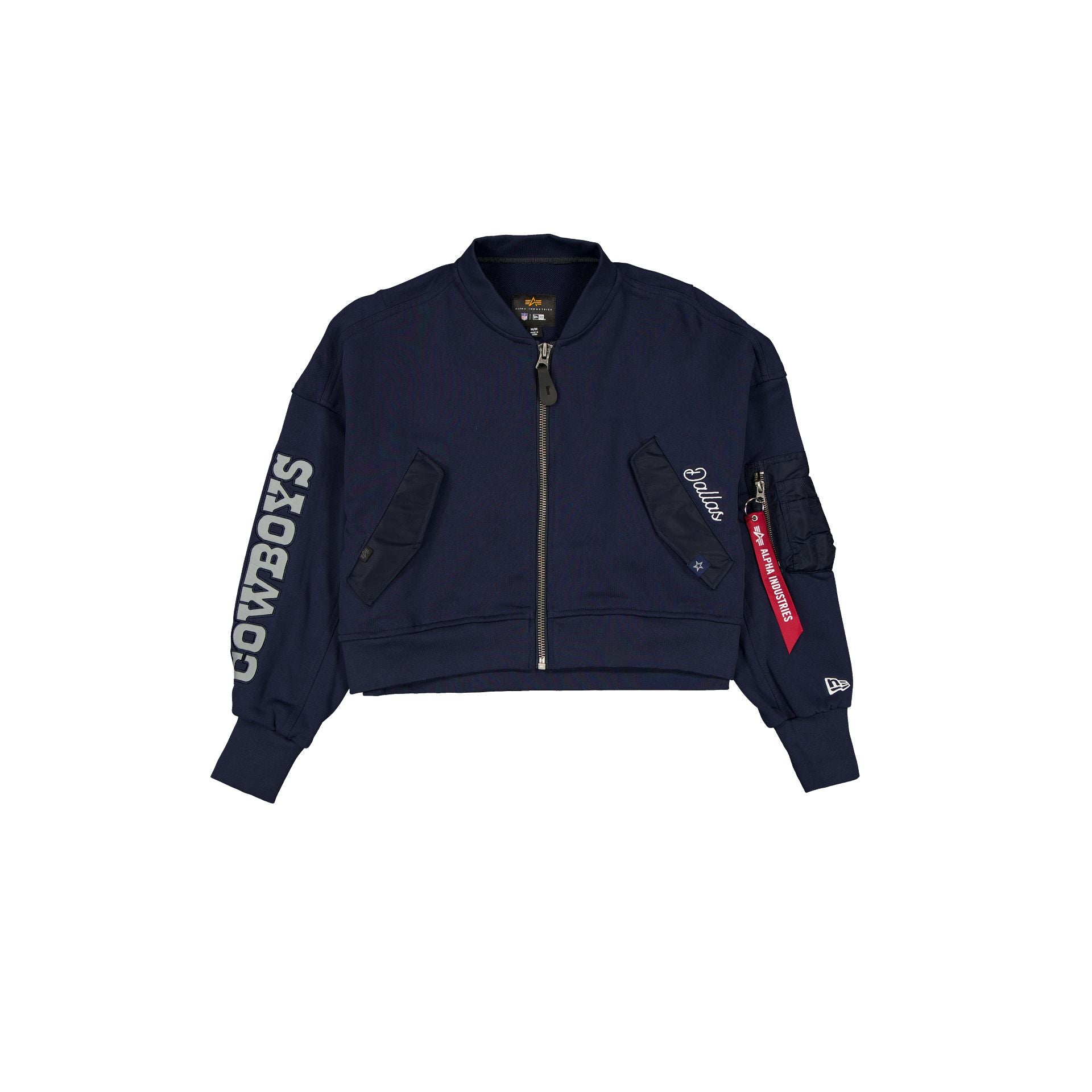 Alpha Industries X Dallas Cowboys Navy Women's Full Zip Cropped Fleece Jacket