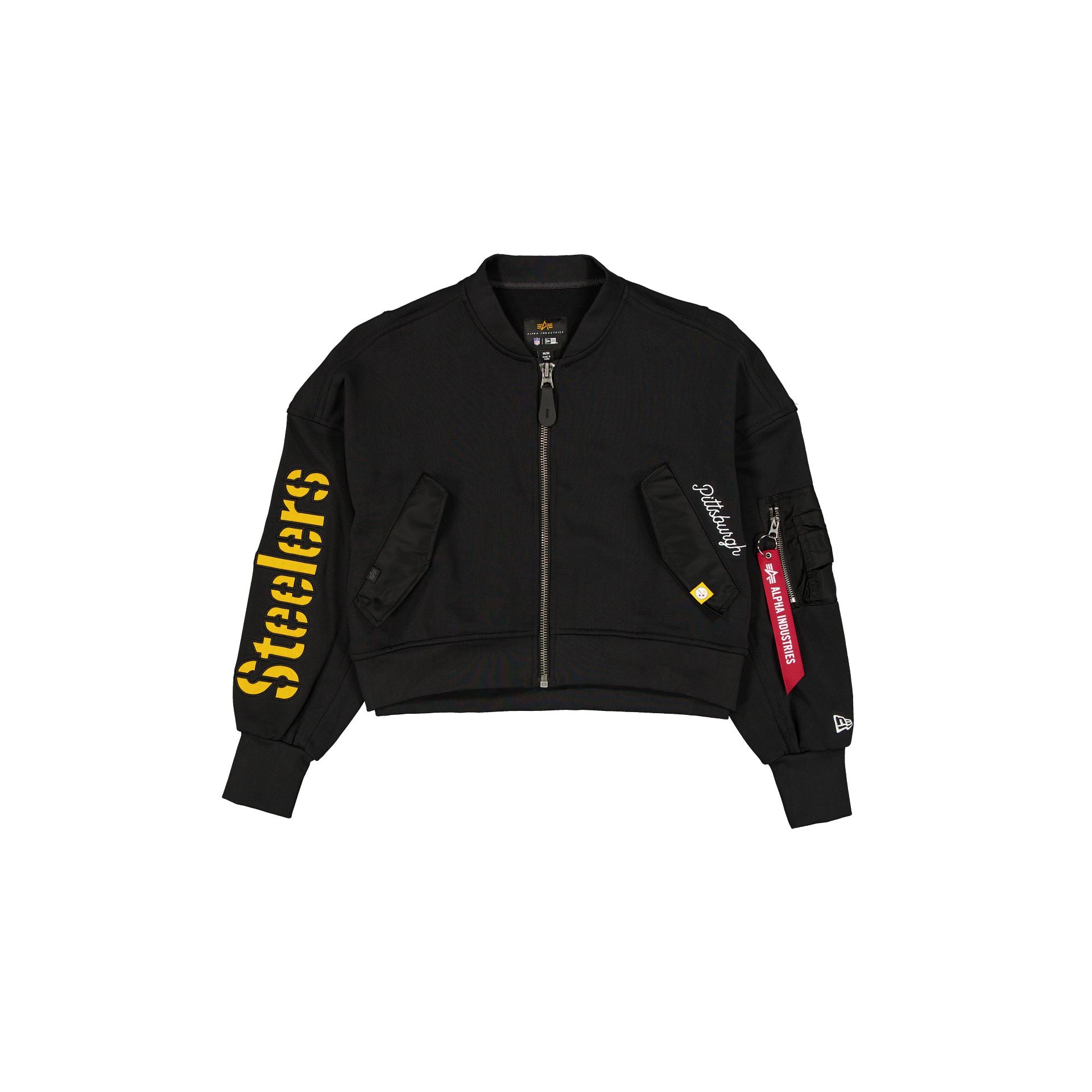 Alpha Industries X Pittsburgh Steelers Black Women's Full Zip Cropped Fleece Jacket